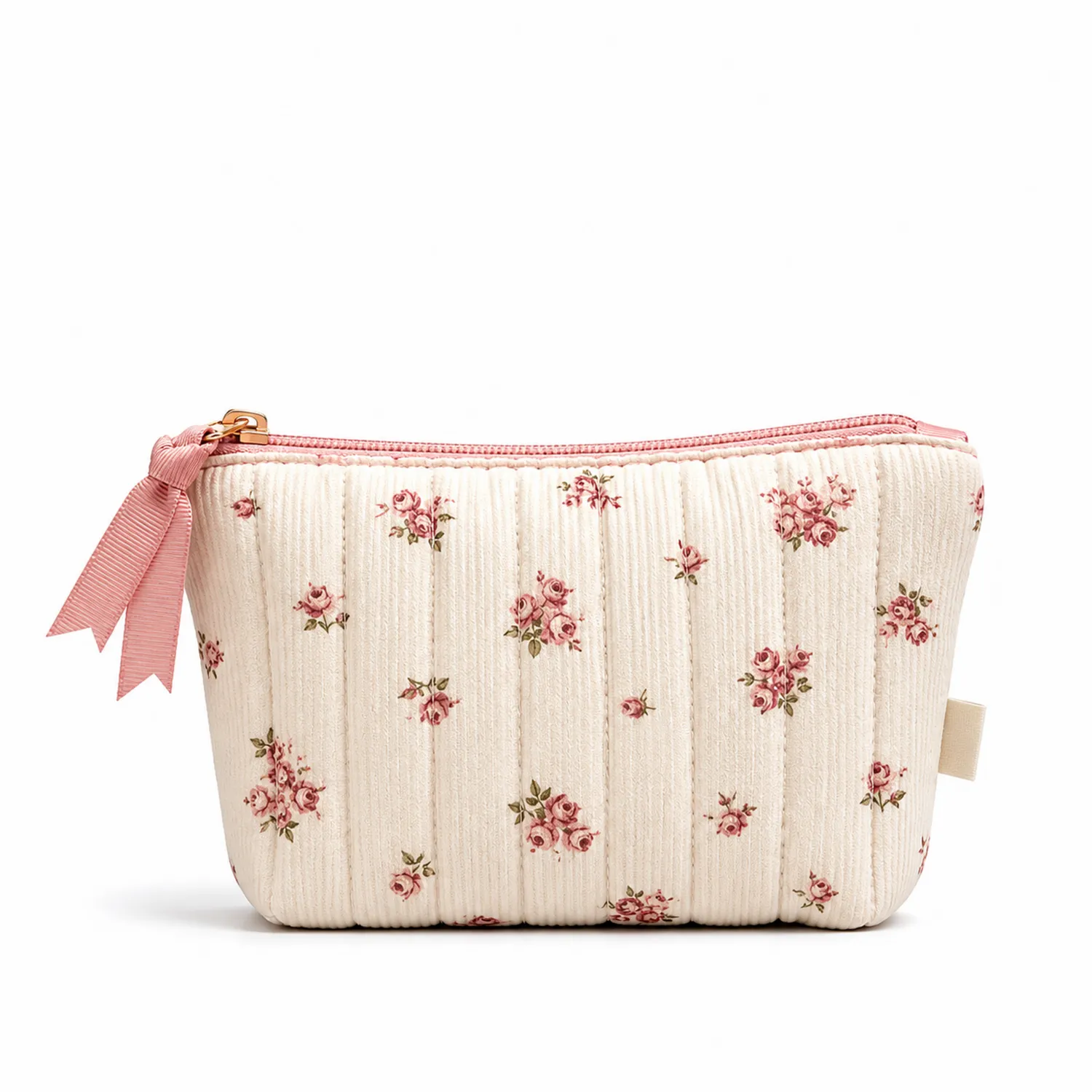 Pochette Maquillage Motif Floral Crème et Rose