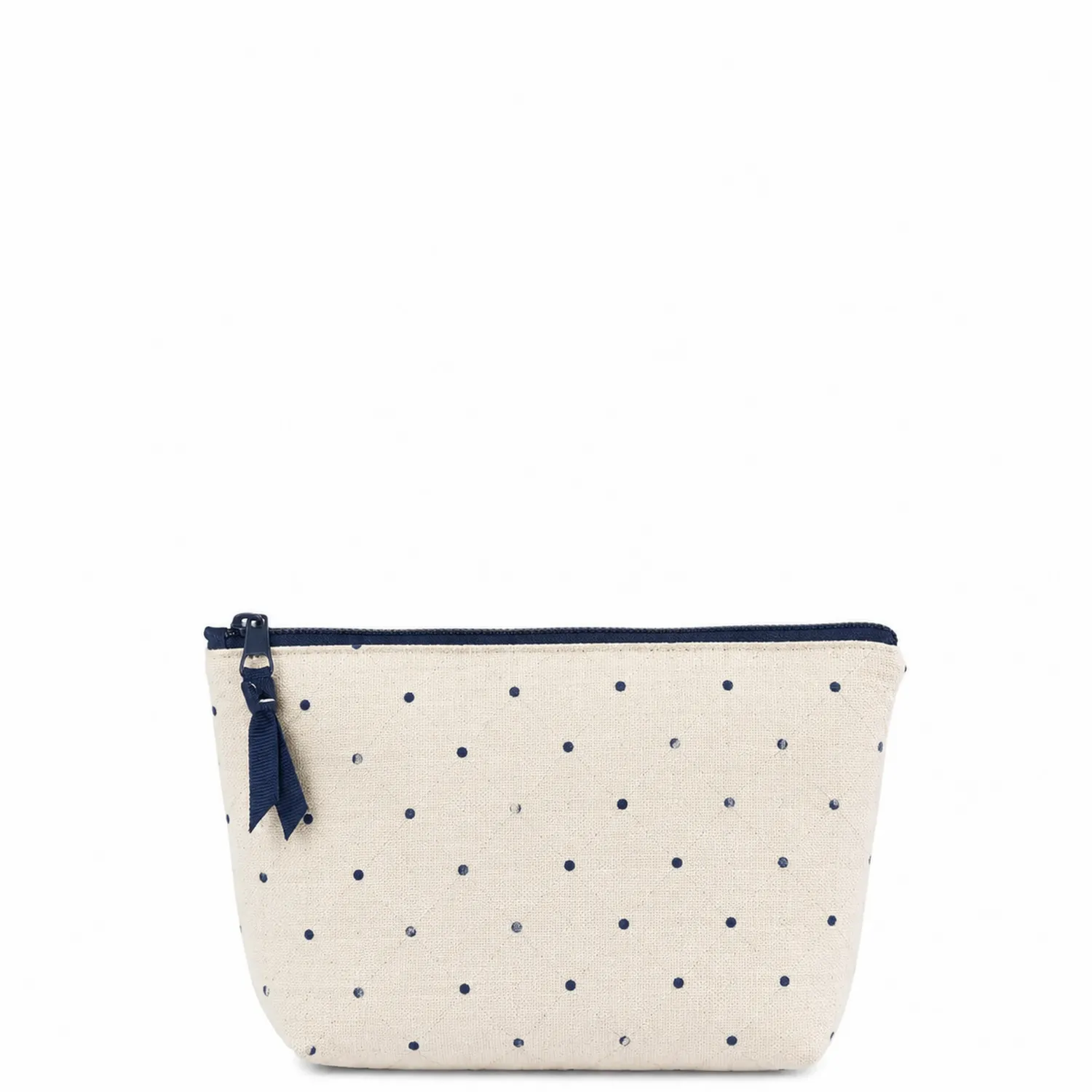 Trousse de maquillage à pois bleu marine et beige