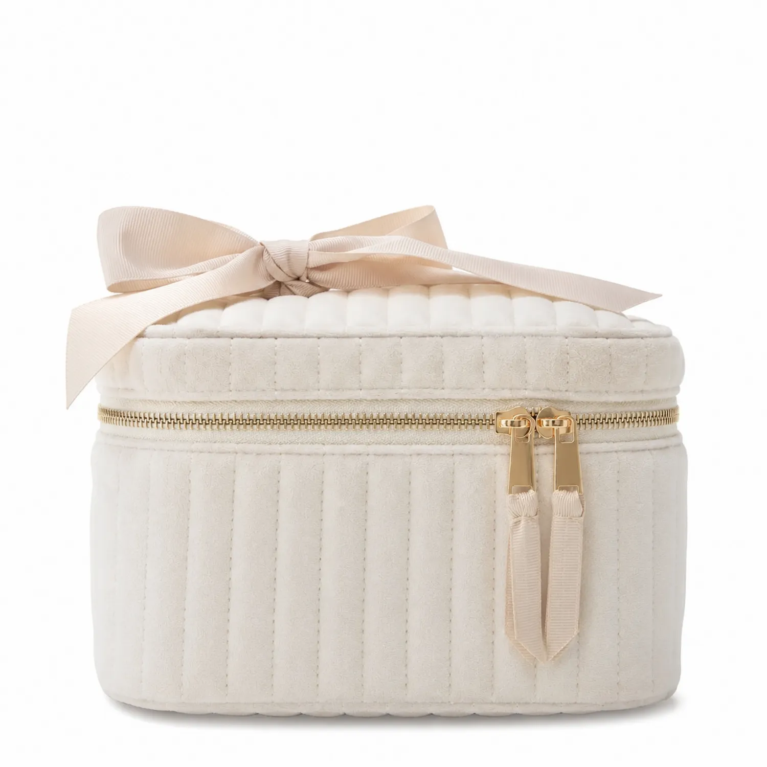 Trousse de maquillage crème avec nœud élégant