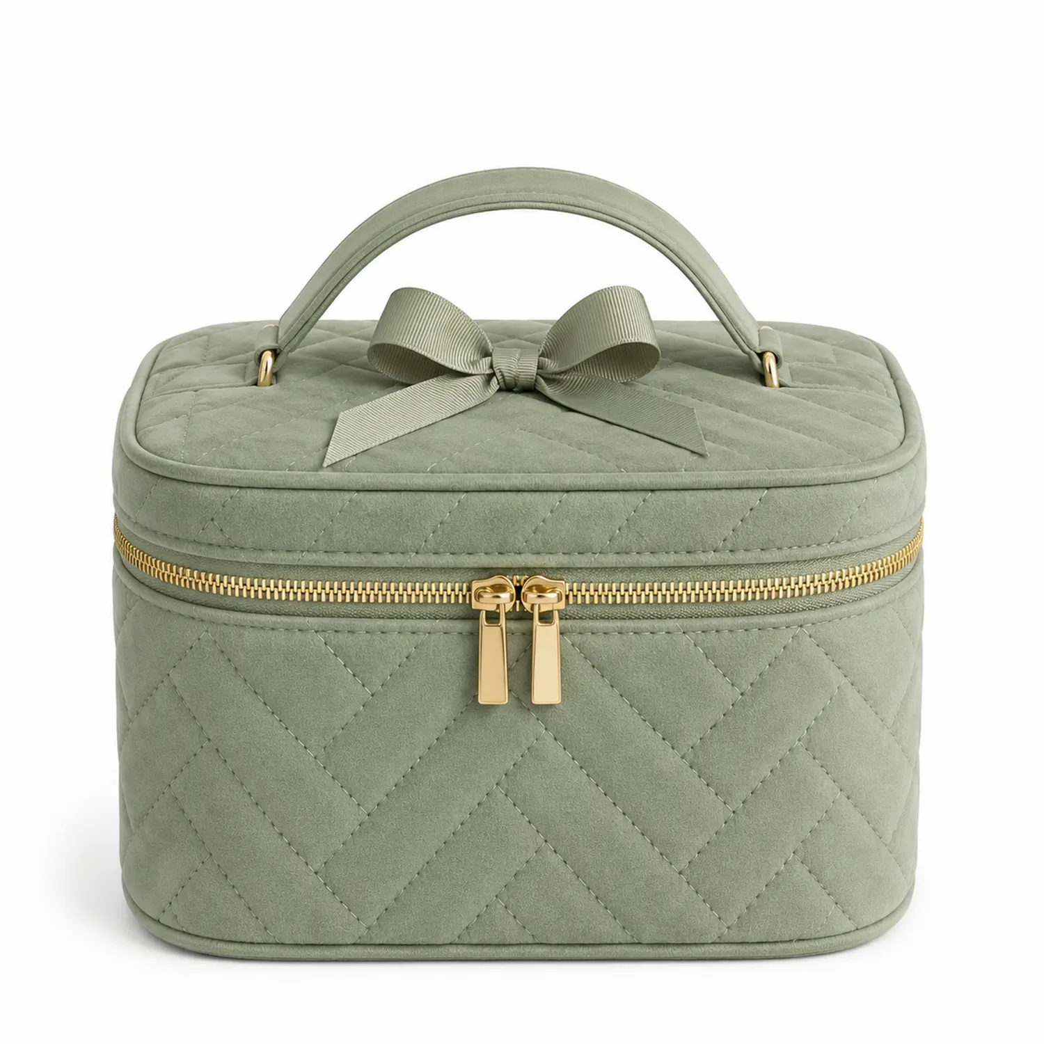 Trousse de Toilette Matelassée Vert Sauge avec Nœud Décoratif