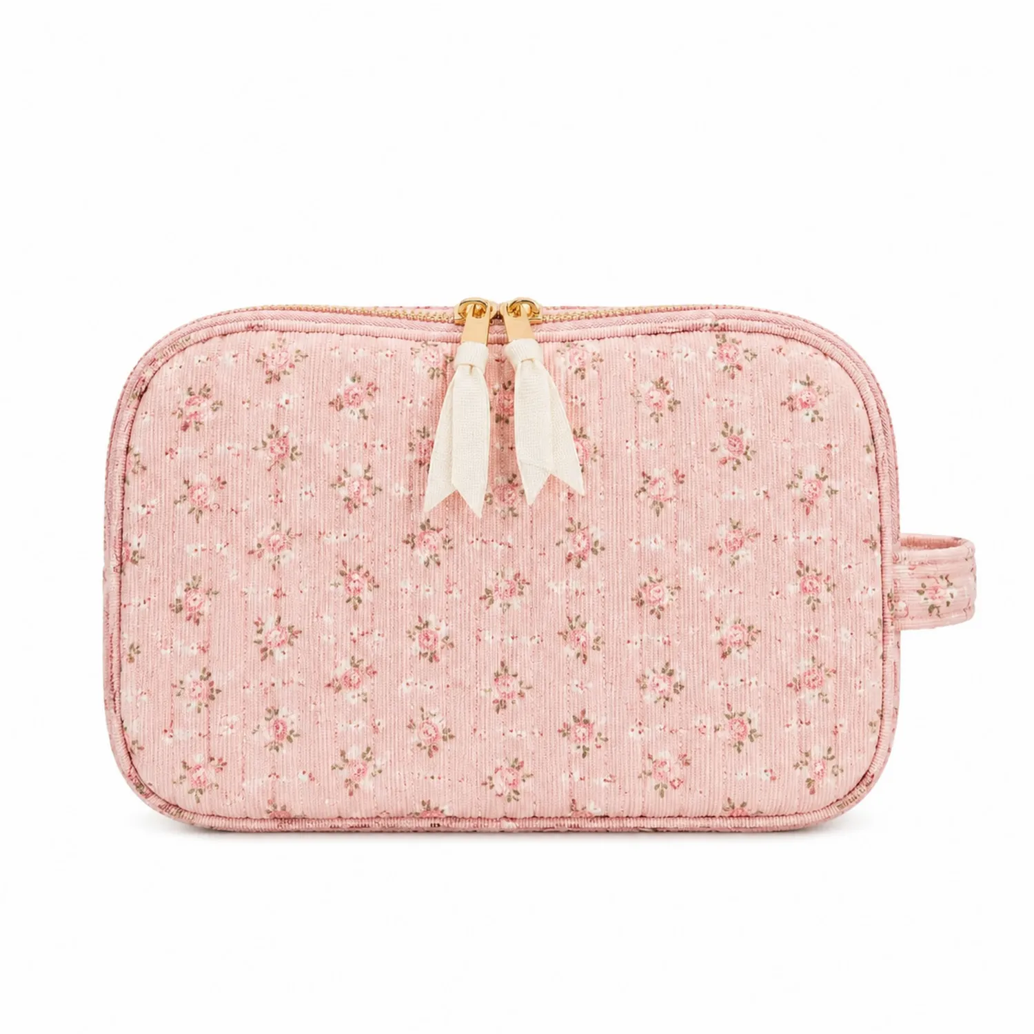 Trousse à maquillage florale rose en velours