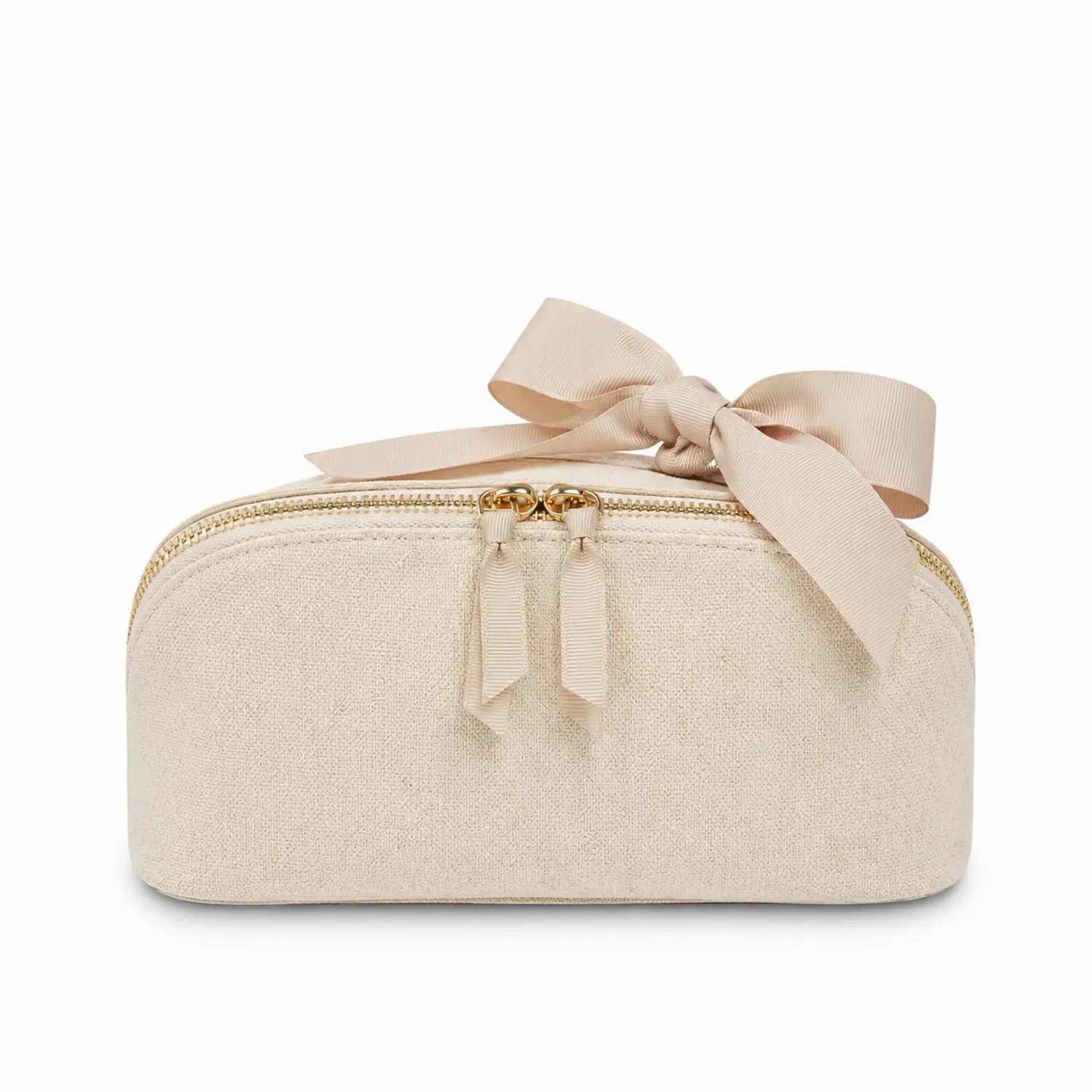 Trousse à maquillage beige avec nœud décoratif