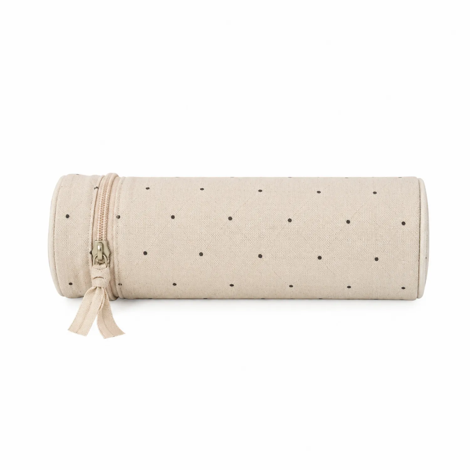 Trousse de maquillage cylindrique à pois beige
