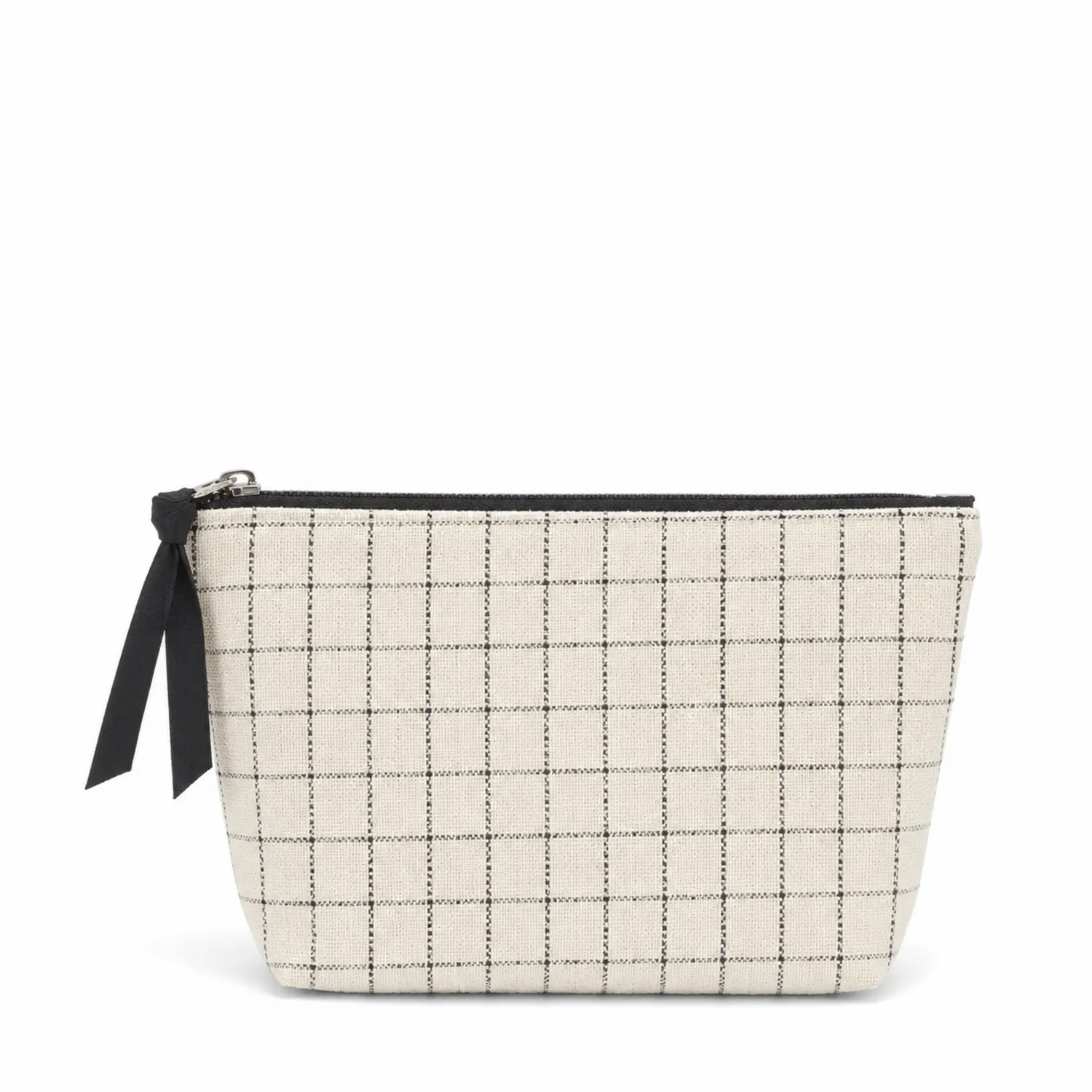Trousse de toilette minimaliste à carreaux beige et noir