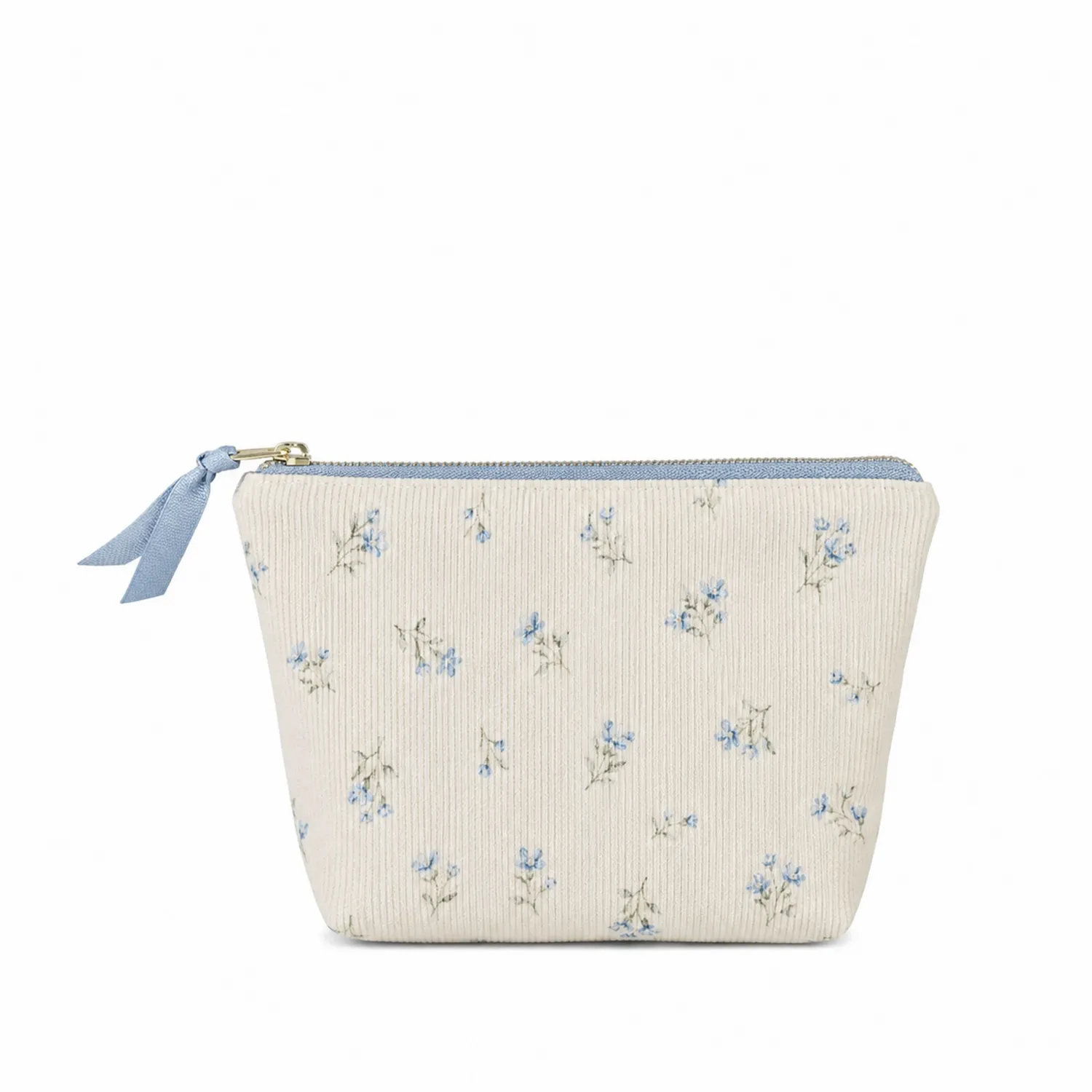 Trousse de maquillage florale blanc et bleu