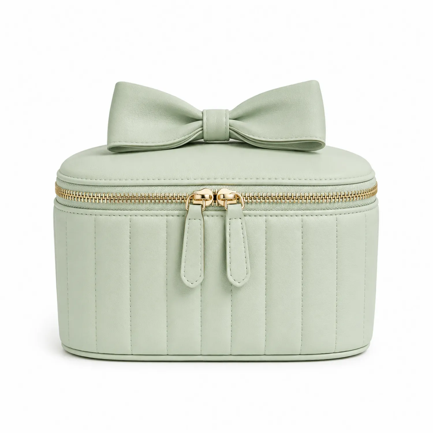 Trousse de maquillage vert menthe avec nœud décoratif