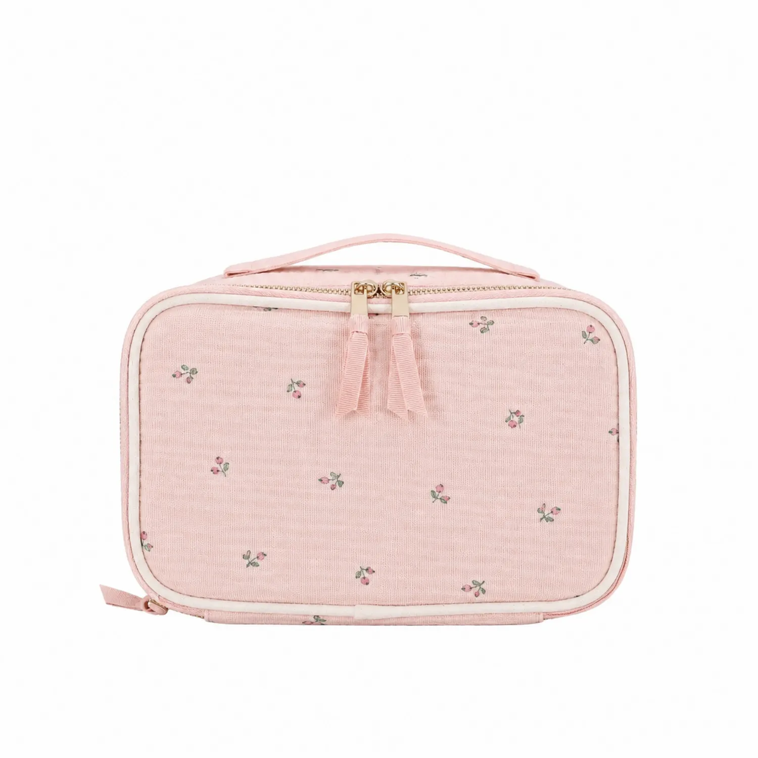 Trousse de Maquillage Rose avec Motifs Floraux