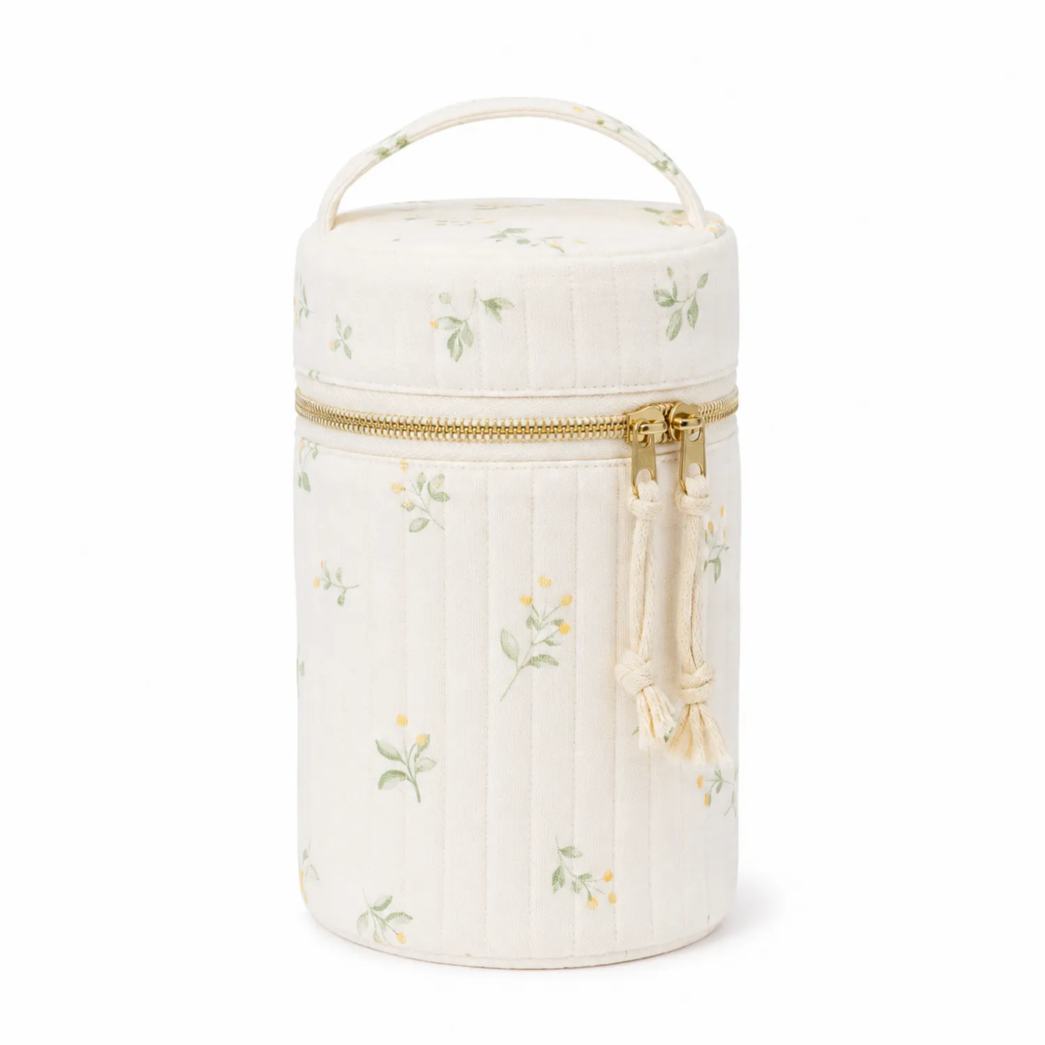 Pochette cosmétique cylindrique matelassée à motif floral