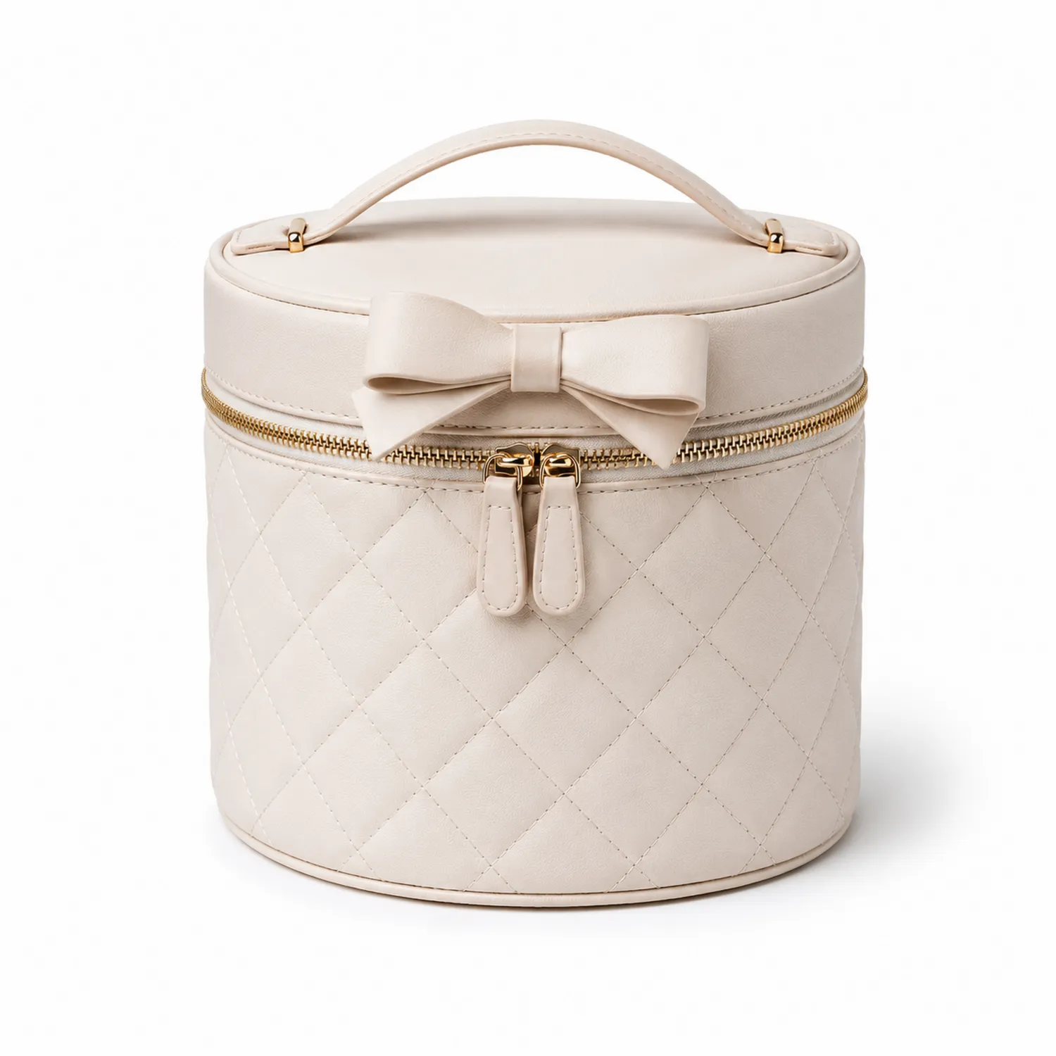 Pochette Cosmétique Ronde Beige avec Nœud