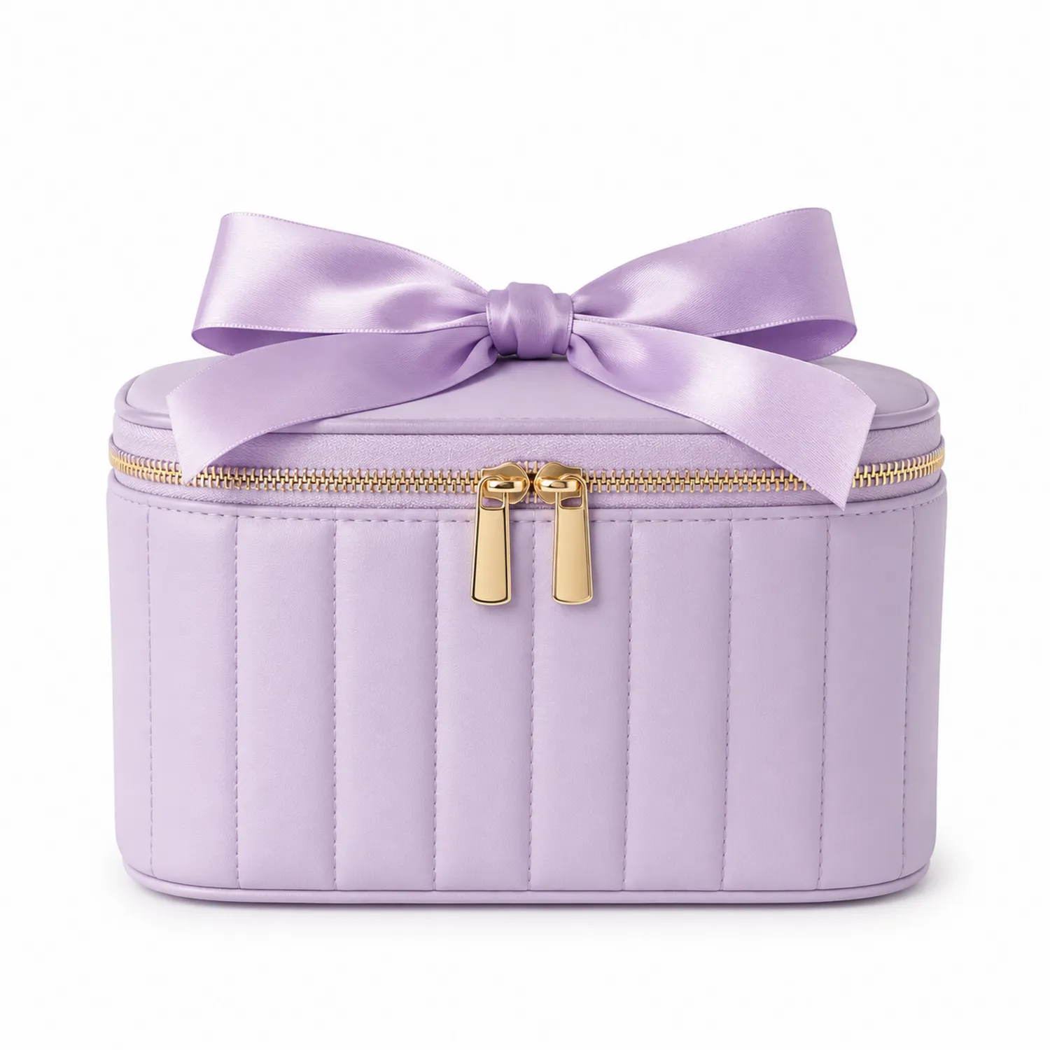 Trousse de maquillage lavande avec nœud décoratif