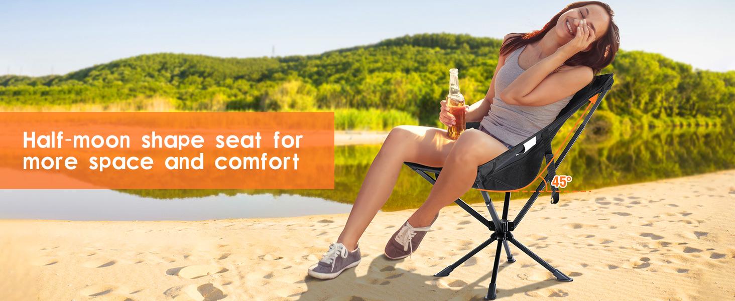 360&deg; Swivel Camping Chairs, Portable Camping Chair with Headrest and Storage Bag, Lightweight Foldable Chair for Outside Camping, Hiking, Travel, Beach and Sports