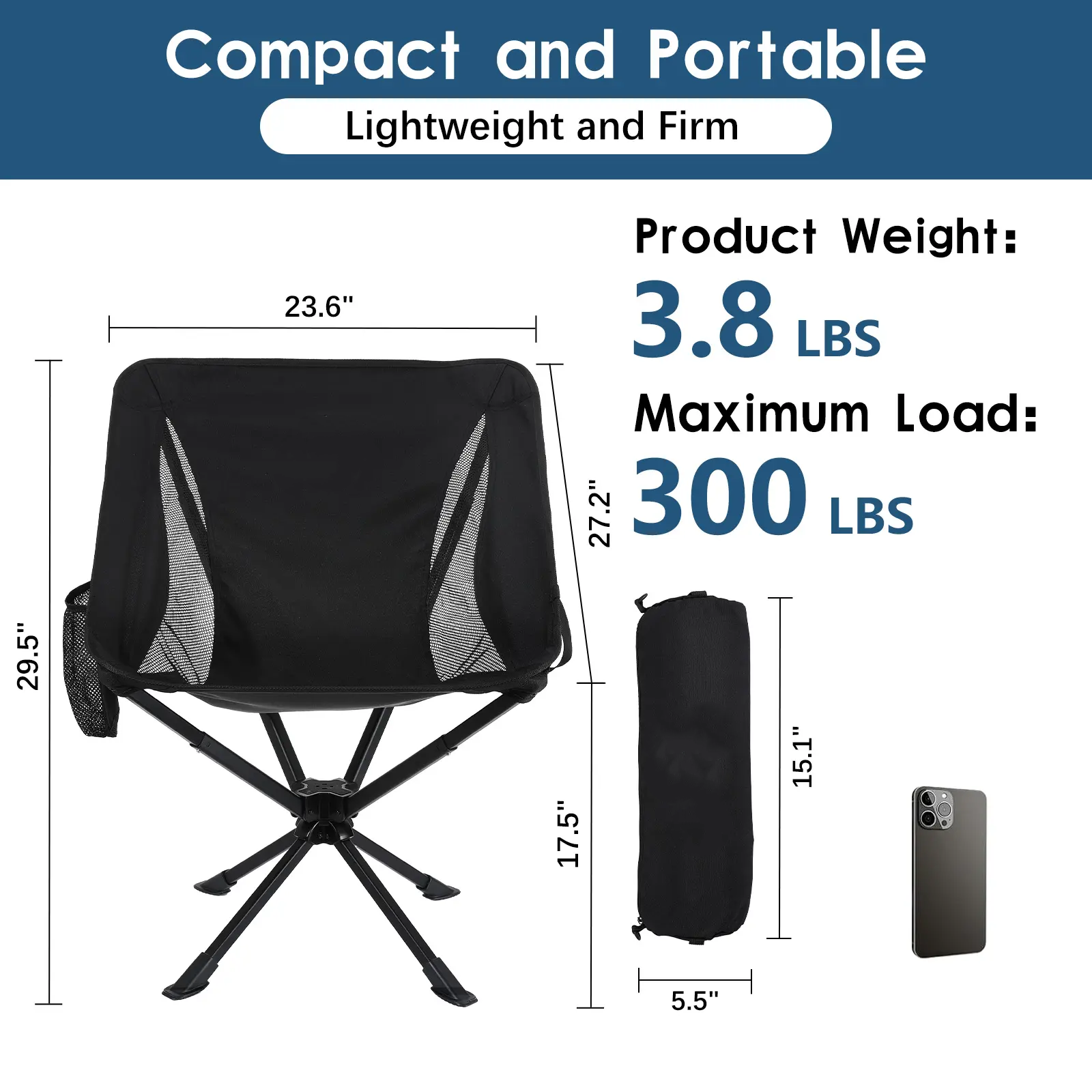 💝clearance-Buy 2 get 1 free💥360° Swivel Portable Camping Chair with Headrest & Storage