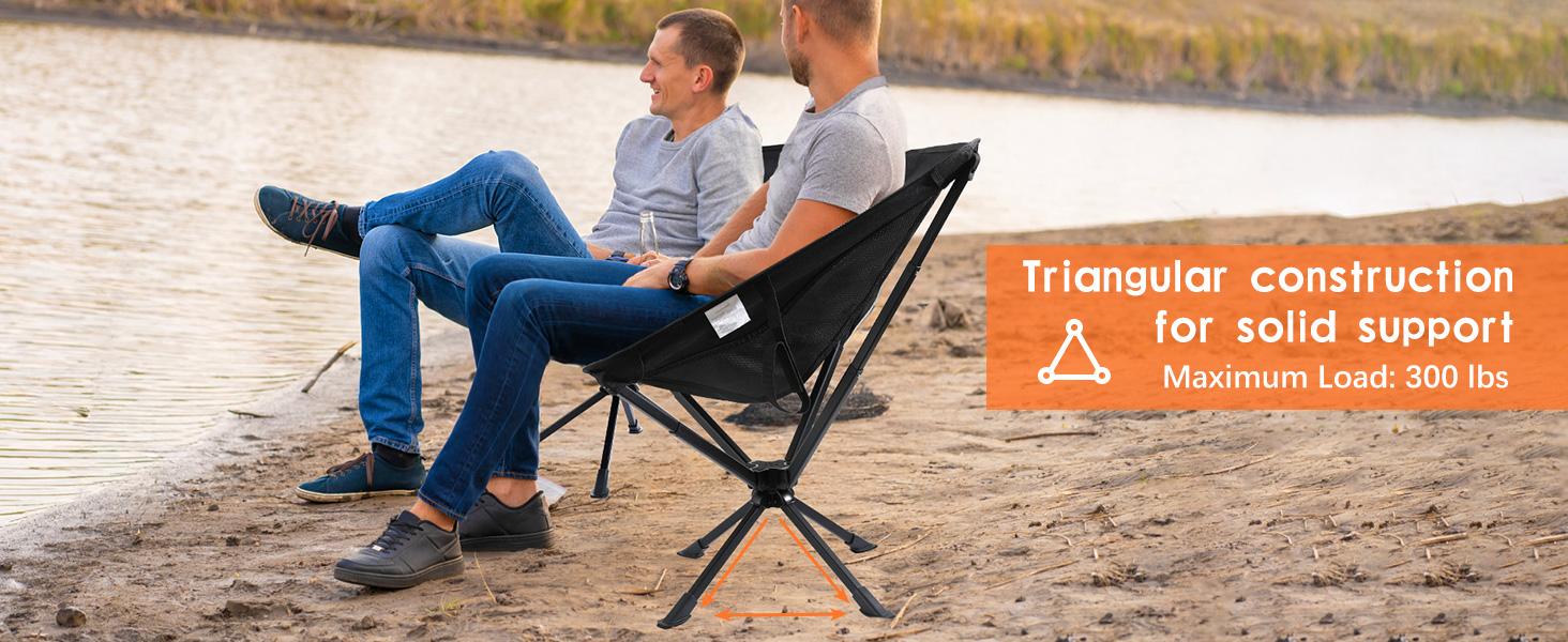 360&deg; Swivel Camping Chairs, Portable Camping Chair with Headrest and Storage Bag, Lightweight Foldable Chair for Outside Camping, Hiking, Travel, Beach and Sports