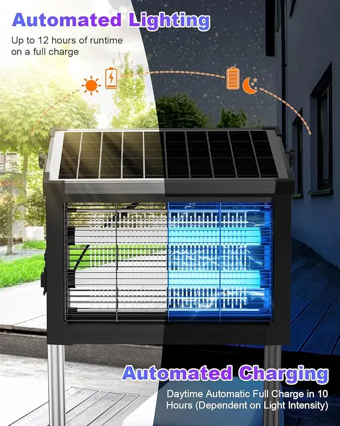 ZeChuan Solar Bug Zapper Outdoor, Waterproof Mosquito Zapper Outdoor Solar Powered mosquito killers electronic