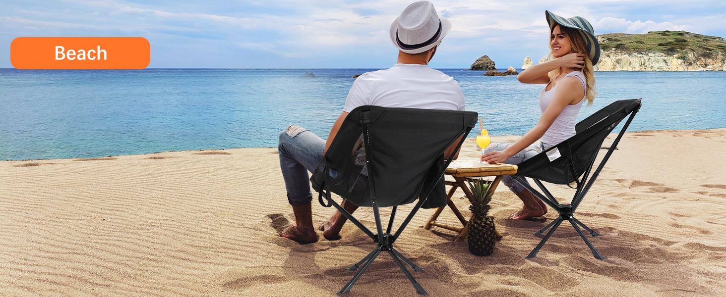 360&deg; Swivel Camping Chairs, Portable Camping Chair with Headrest and Storage Bag, Lightweight Foldable Chair for Outside Camping, Hiking, Travel, Beach and Sports