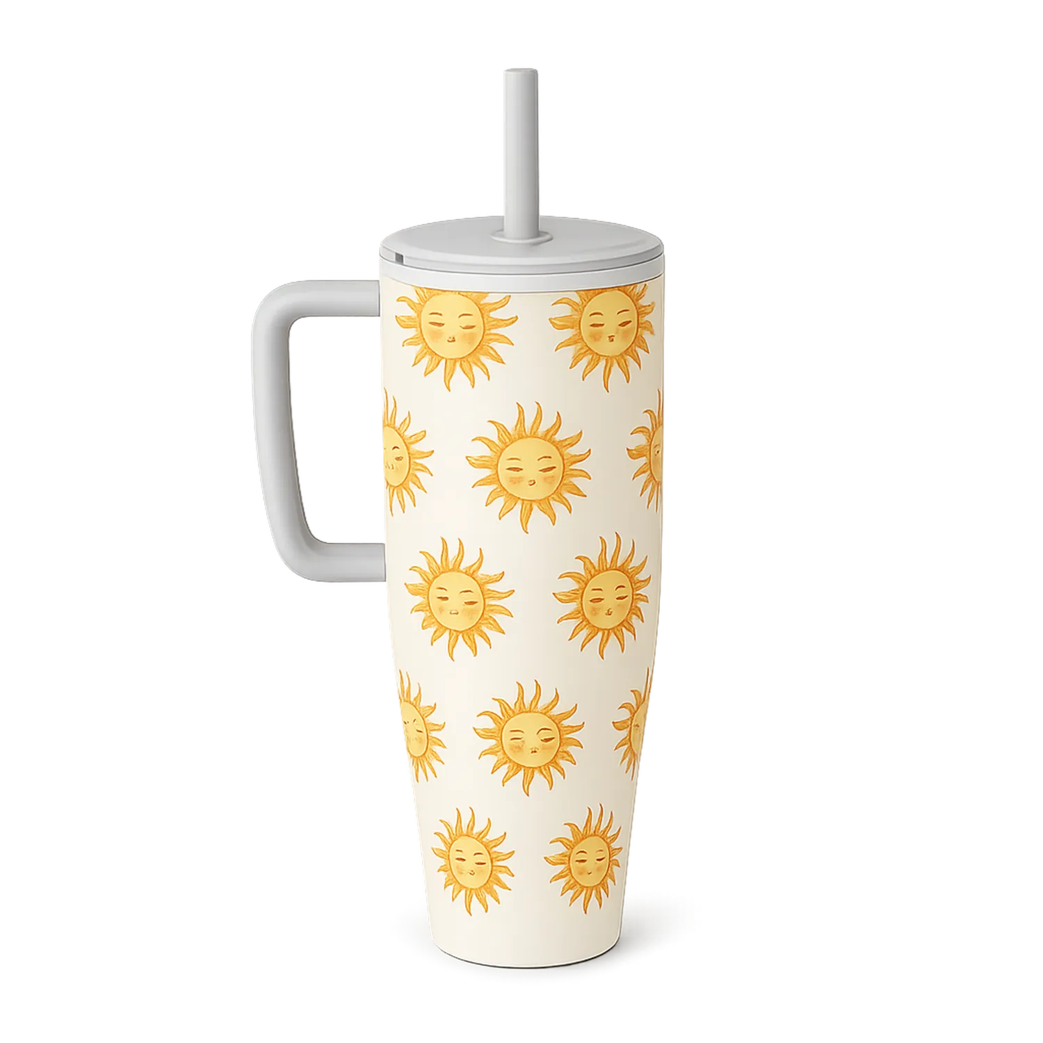 Thermobecher mit Strohhalm und Griff 500ml Sonnenmuster Weiß/Orange-Dwelluroa