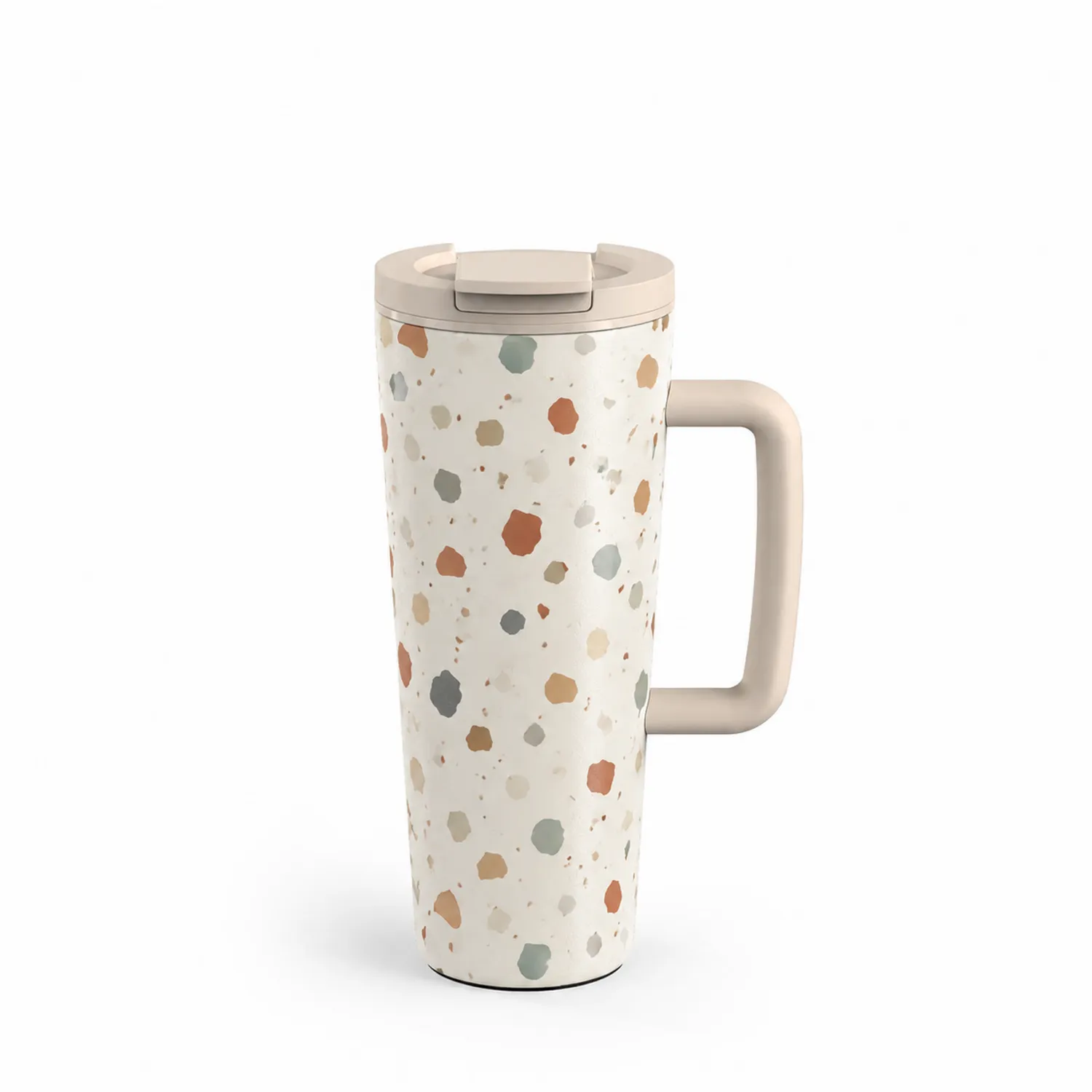 Thermobecher mit Griff und Sprenkelmuster, 450ml, Cremefarben-Dwelluroa