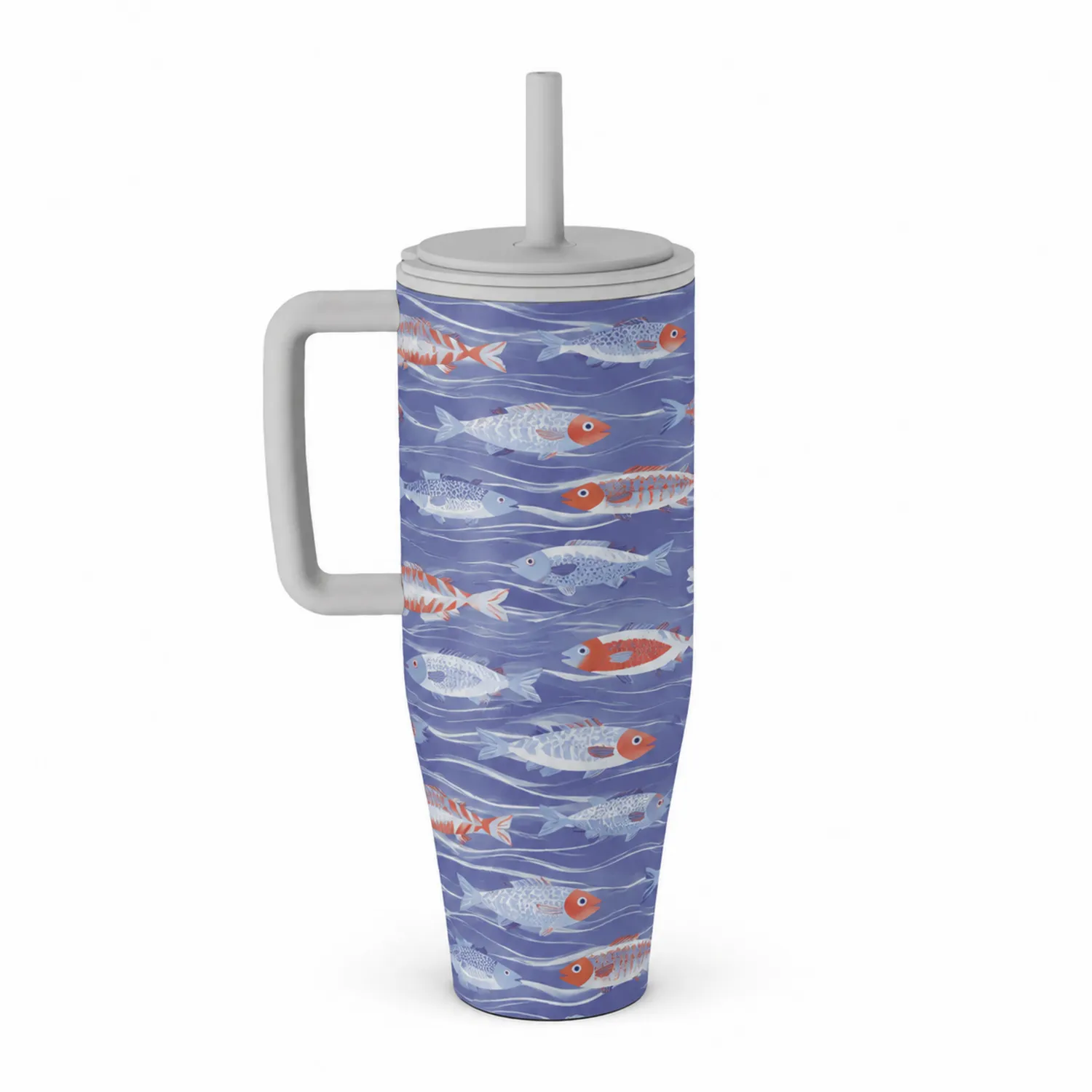 Thermobecher mit Strohhalm, Fischdesign, 700ml, Blau-Dwelluroa