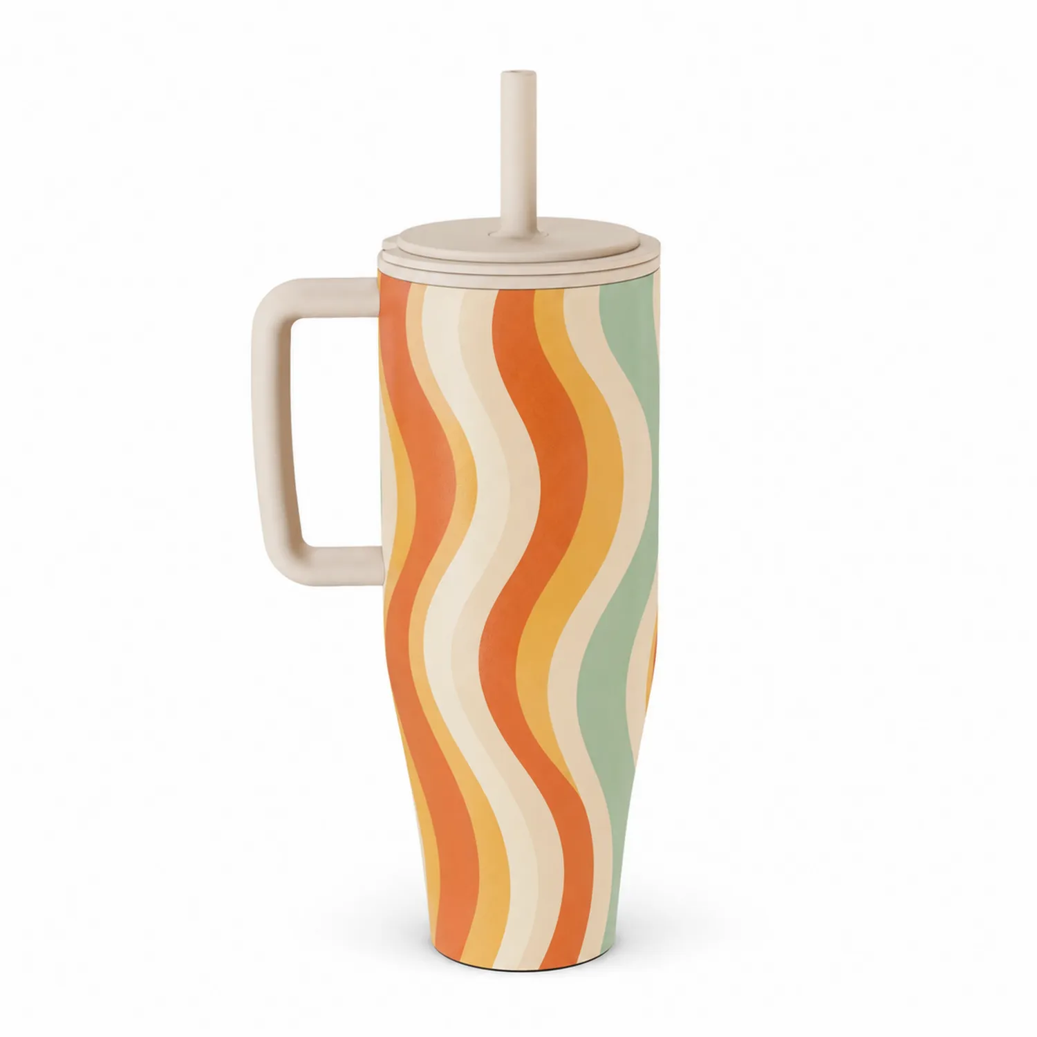 Becher mit Deckel und Strohhalm im Wellenmuster 500ml-Dwelluroa