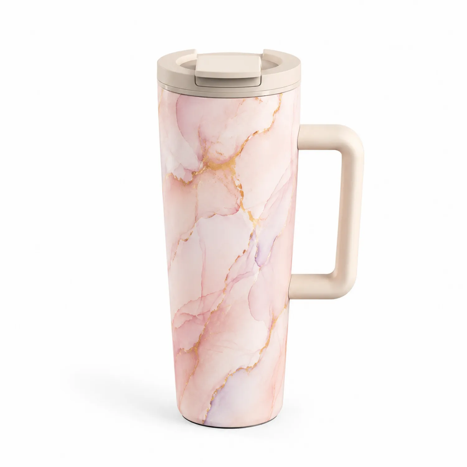 Thermobecher mit Griff 470ml Marmor-Design Rosa-Dwelluroa