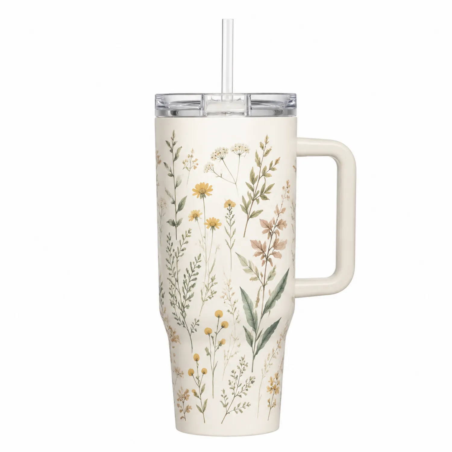 Thermobecher mit Griff 710ml Creme Blumenmotiv-Dwelluroa
