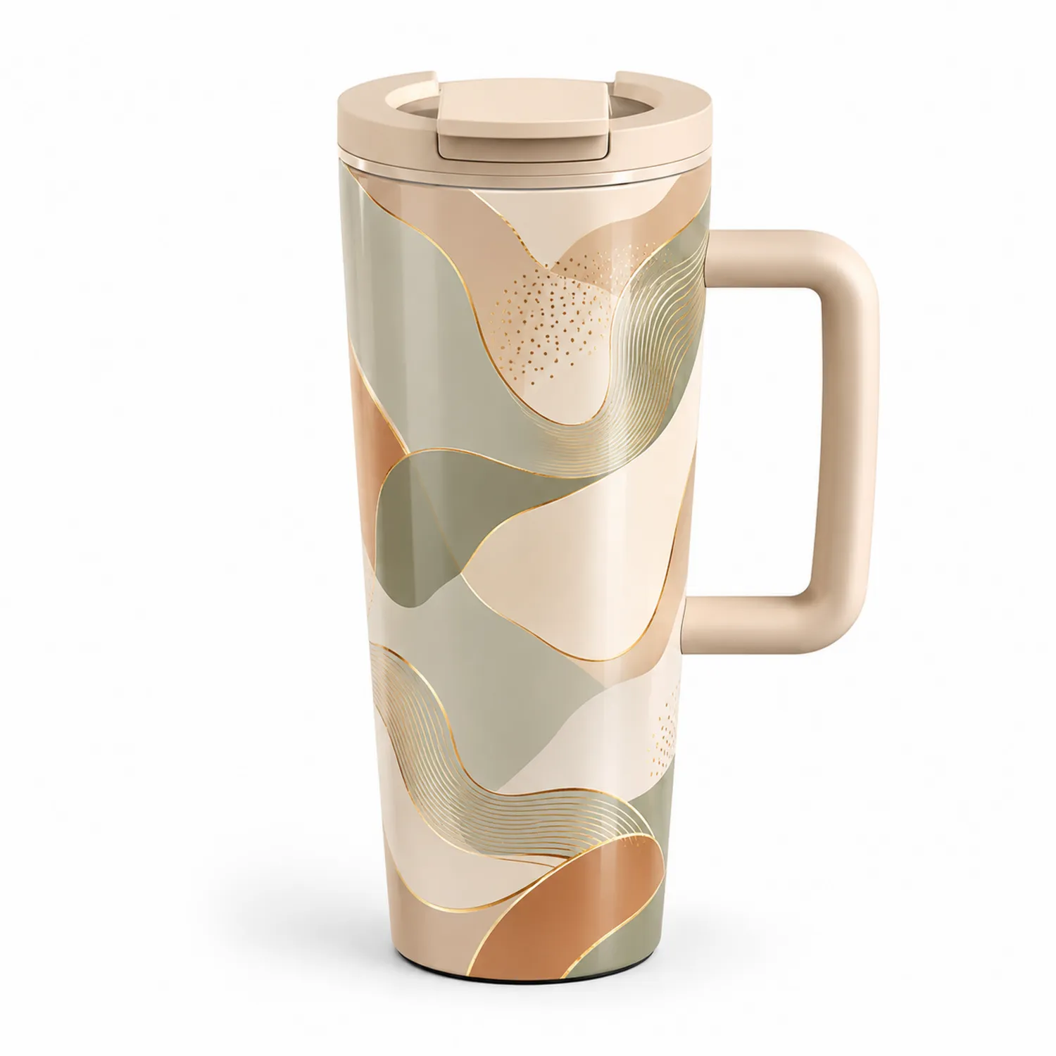Stilvoller Thermobecher mit Griff 450ml Beige Muster-Dwelluroa