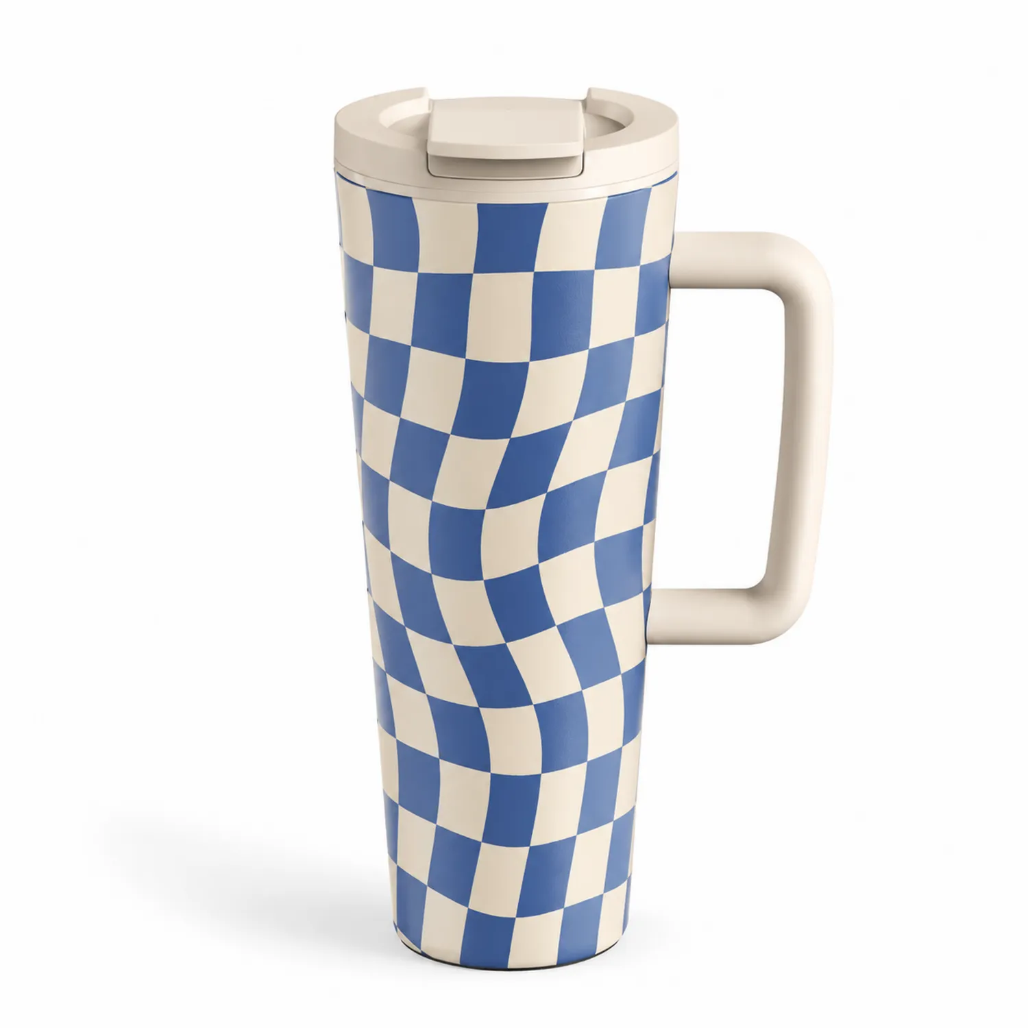 Thermobecher mit Henkel 500ml Blau und Weiß Kariert-Dwelluroa