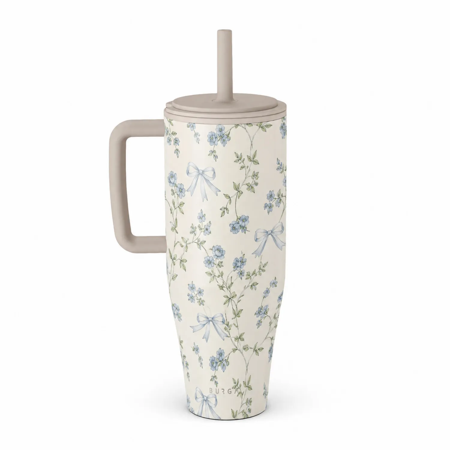 Thermobecher mit Strohhalm und Blumenmuster in Beige/Blau 500ml-Dwelluroa