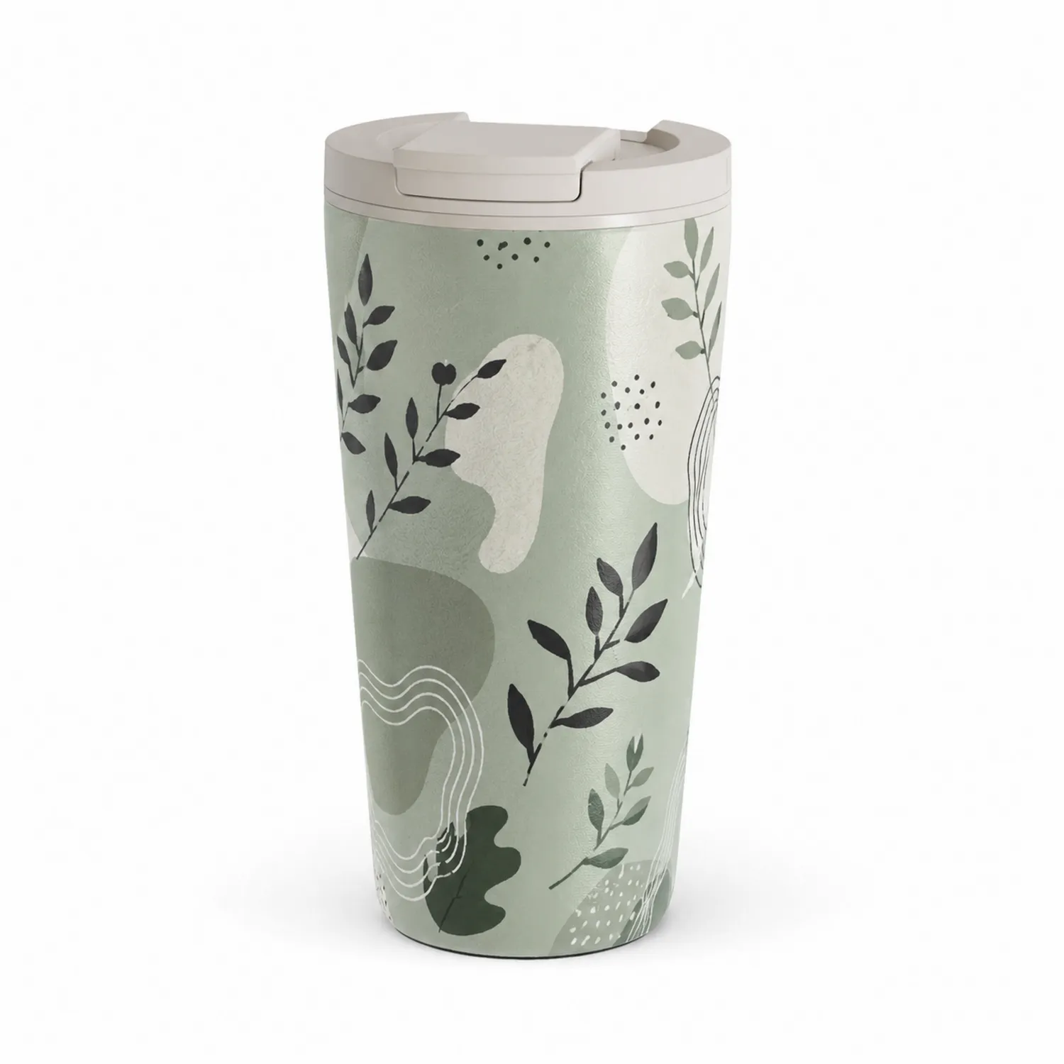 Thermobecher 400ml Blättermuster Auslaufsicher Grün/Beige-Dwelluroa