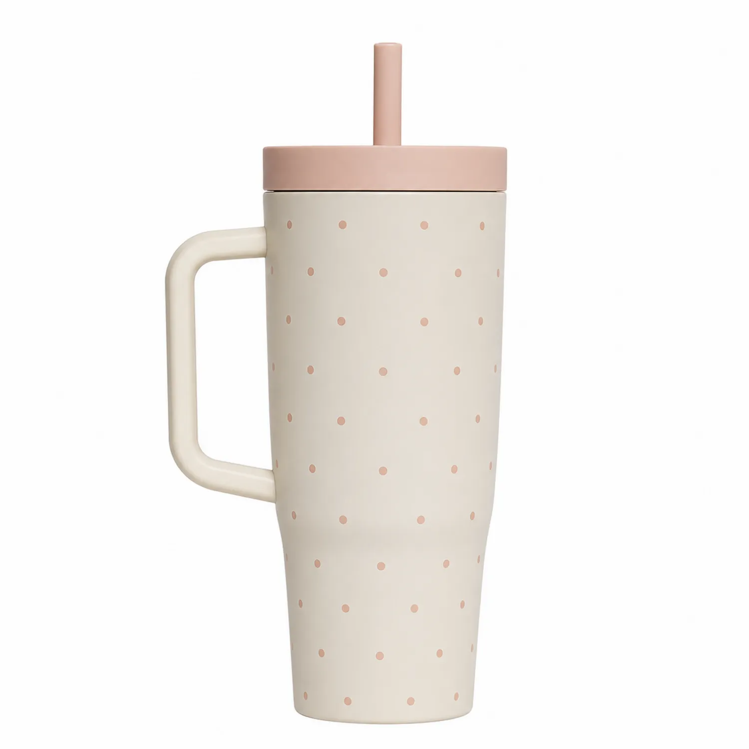 Becher mit Griff und Strohhalm Beige mit Punkten 500ml-Dwelluroa