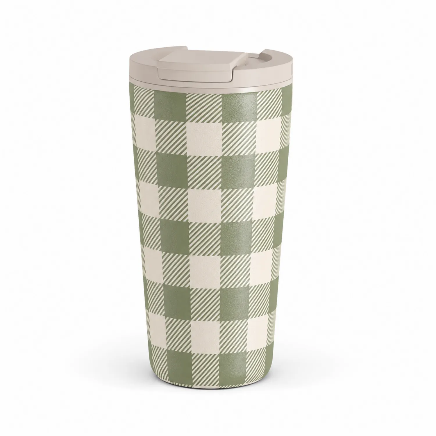 Vakuumisolierter Thermobecher 450ml Grün/Beige Karomuster-Dwelluroa