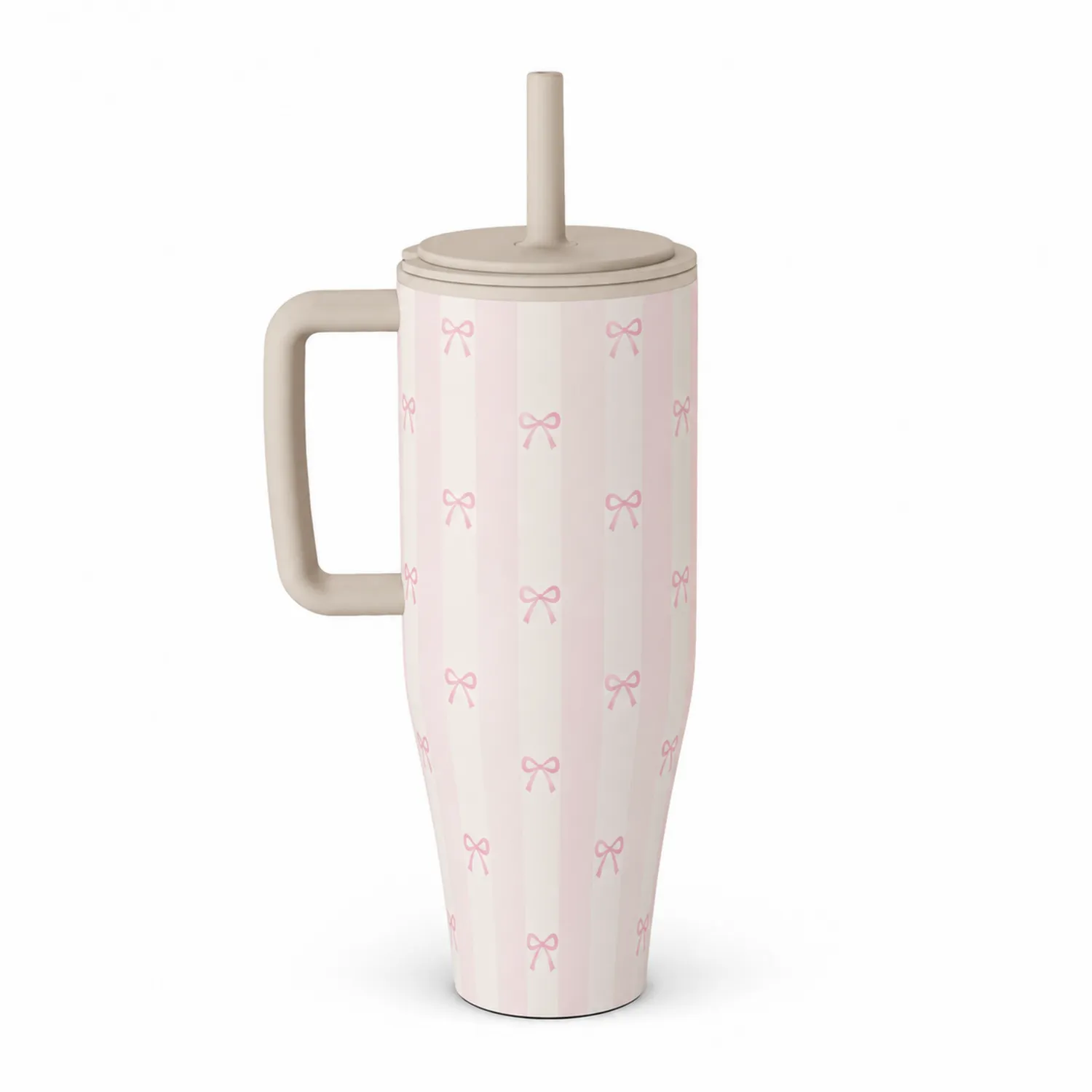Isolierbecher mit Griff Schleifenmuster Beige 500ml-Dwelluroa