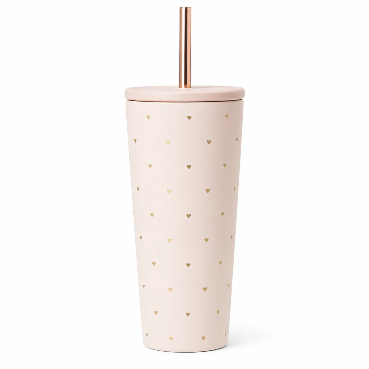 Thermobecher mit Strohhalm und Herzmuster Rosa/Gold-Dwelluroa