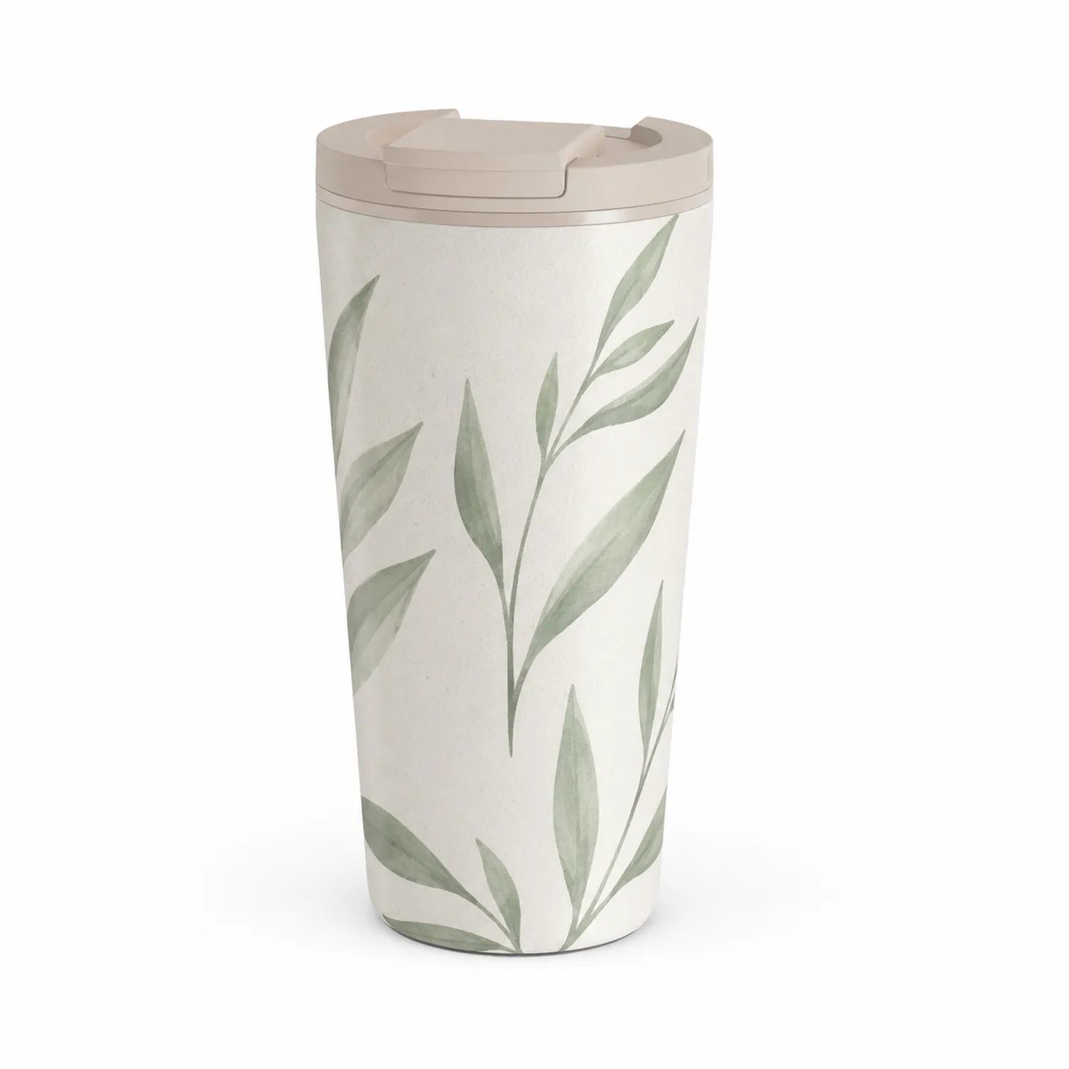 Thermobecher 400ml mit Blätterdesign, Beige/Grün-Dwelluroa