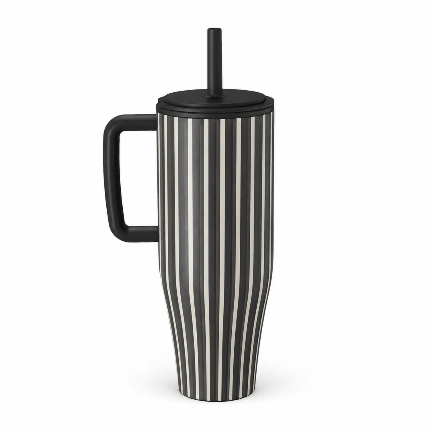 Thermobecher mit Strohhalm 450ml Schwarz/Weiß Gestreift-Dwelluroa