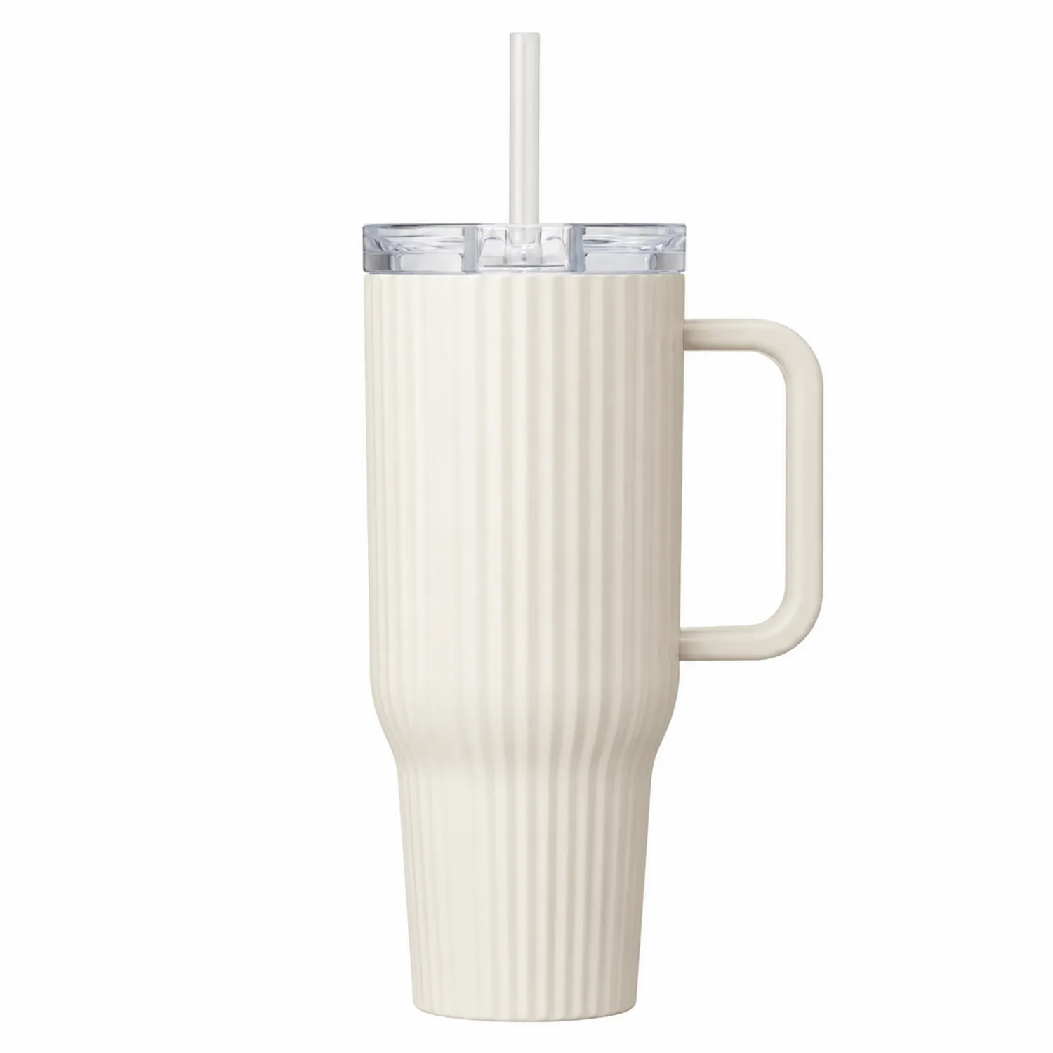 Cremefarbener doppelwandiger Trinkbecher mit Griff und Strohhalm 500ml-Dwelluroa