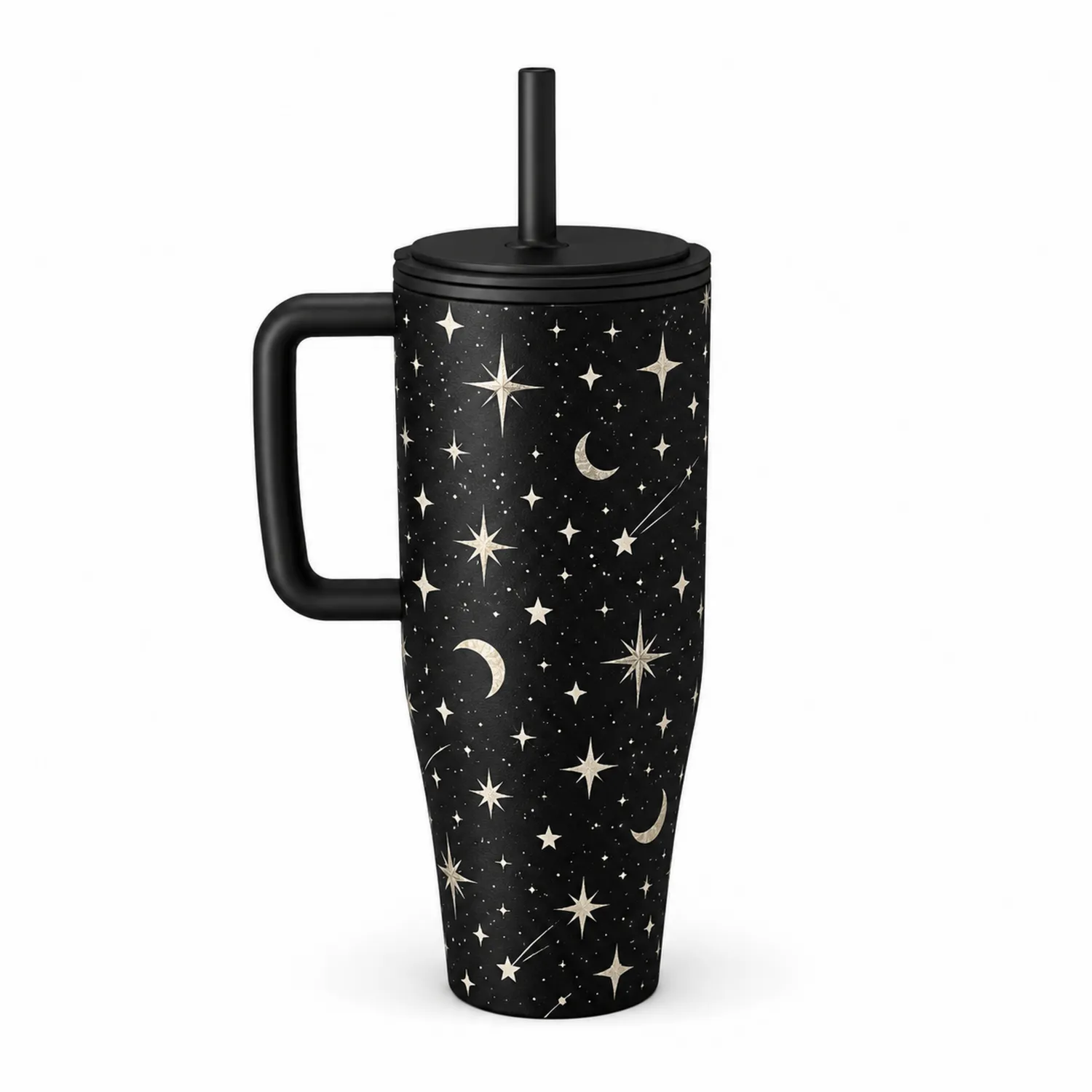 Thermobecher 1000ml Schwarz mit Mond- und Sterndesign-Dwelluroa
