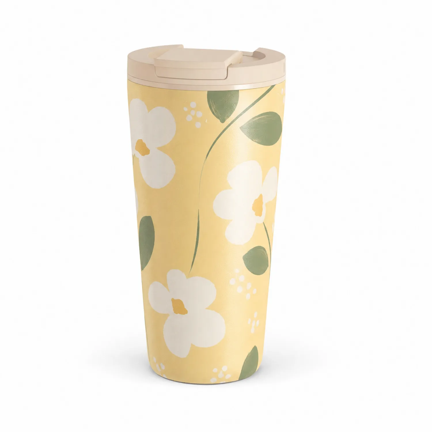 Isolierter Thermobecher 400ml mit Blumenmuster - Gelb-Dwelluroa
