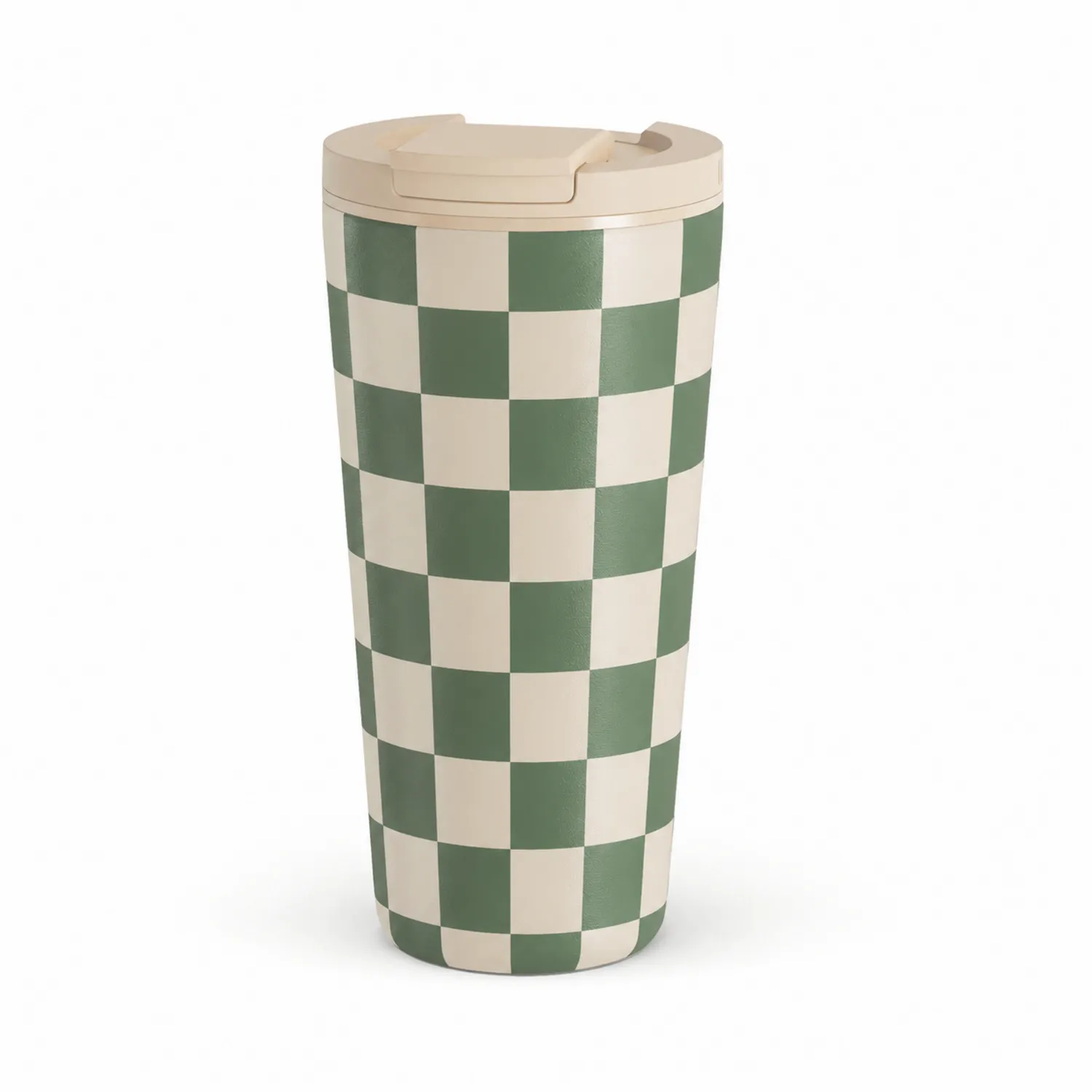 Thermobecher Schachbrettmuster 450ml Grün/Creme Isoliert-Dwelluroa