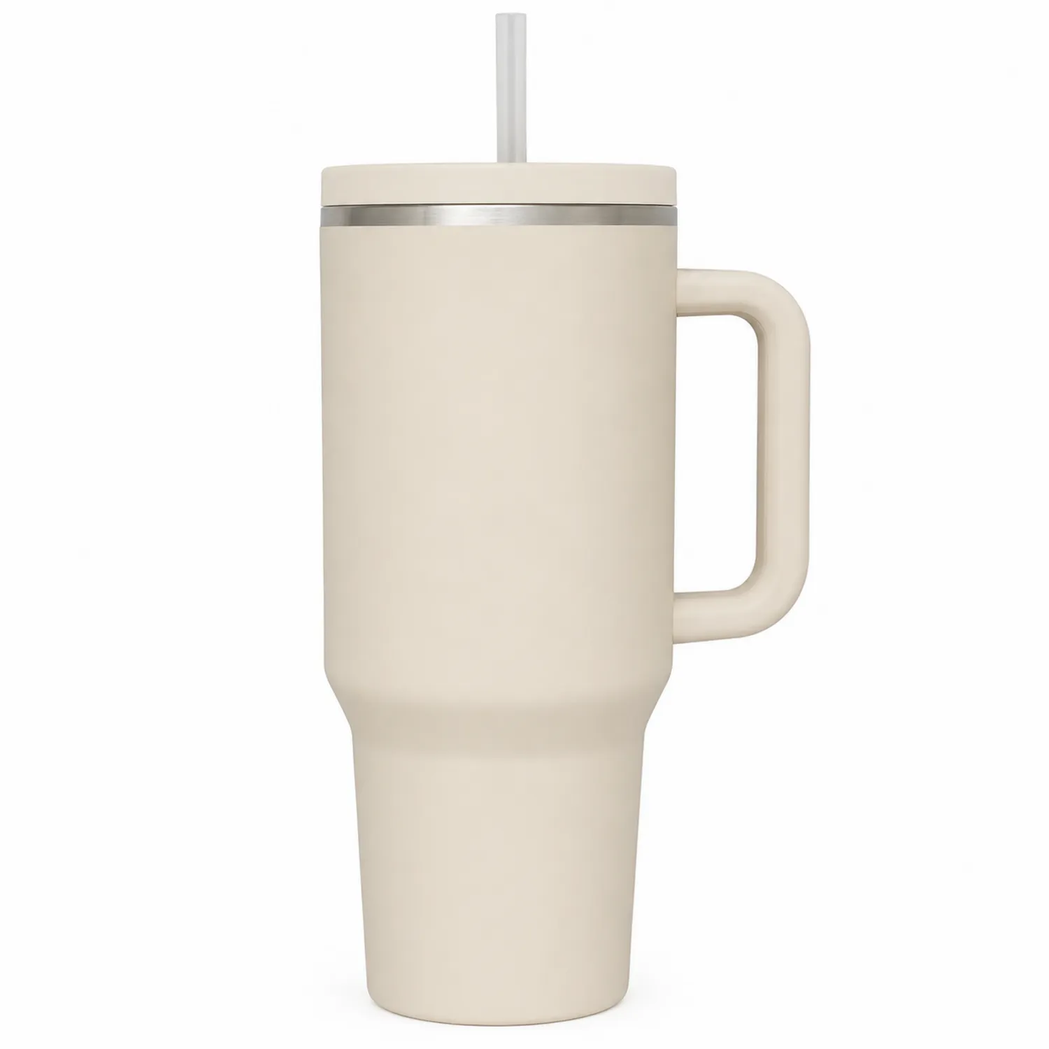 Großer Thermo-Reisebecher mit Griff und Strohhalm, Beige, 700 ml-Dwelluroa