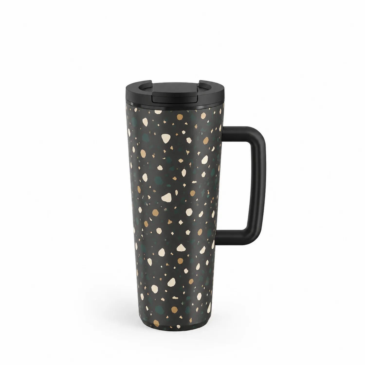 Thermobecher 450ml mit Griff und Muster, Schwarz-Bunt-Dwelluroa
