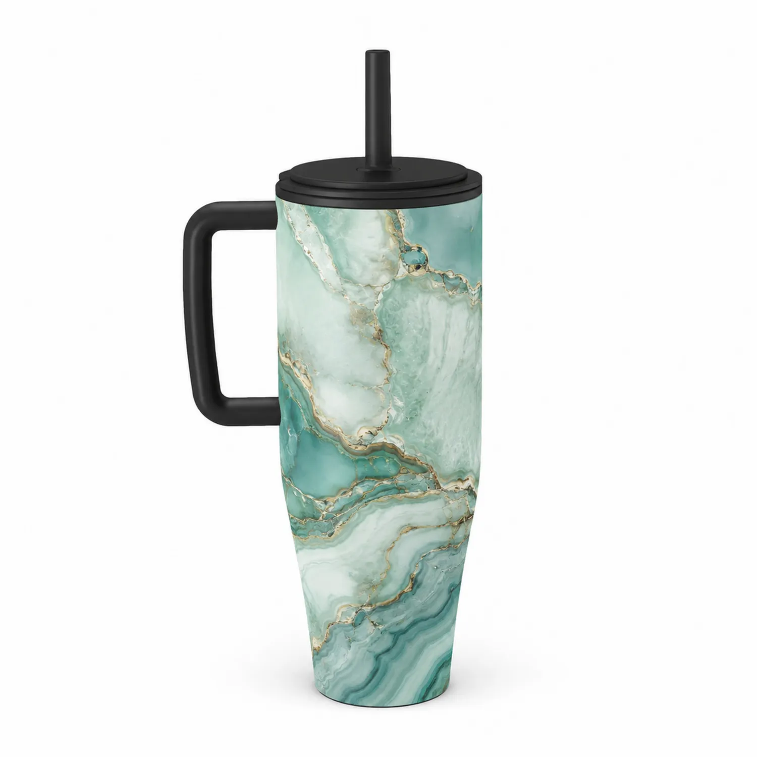 Thermobecher mit Griff in Marmoroptik 500ml Grün-Dwelluroa