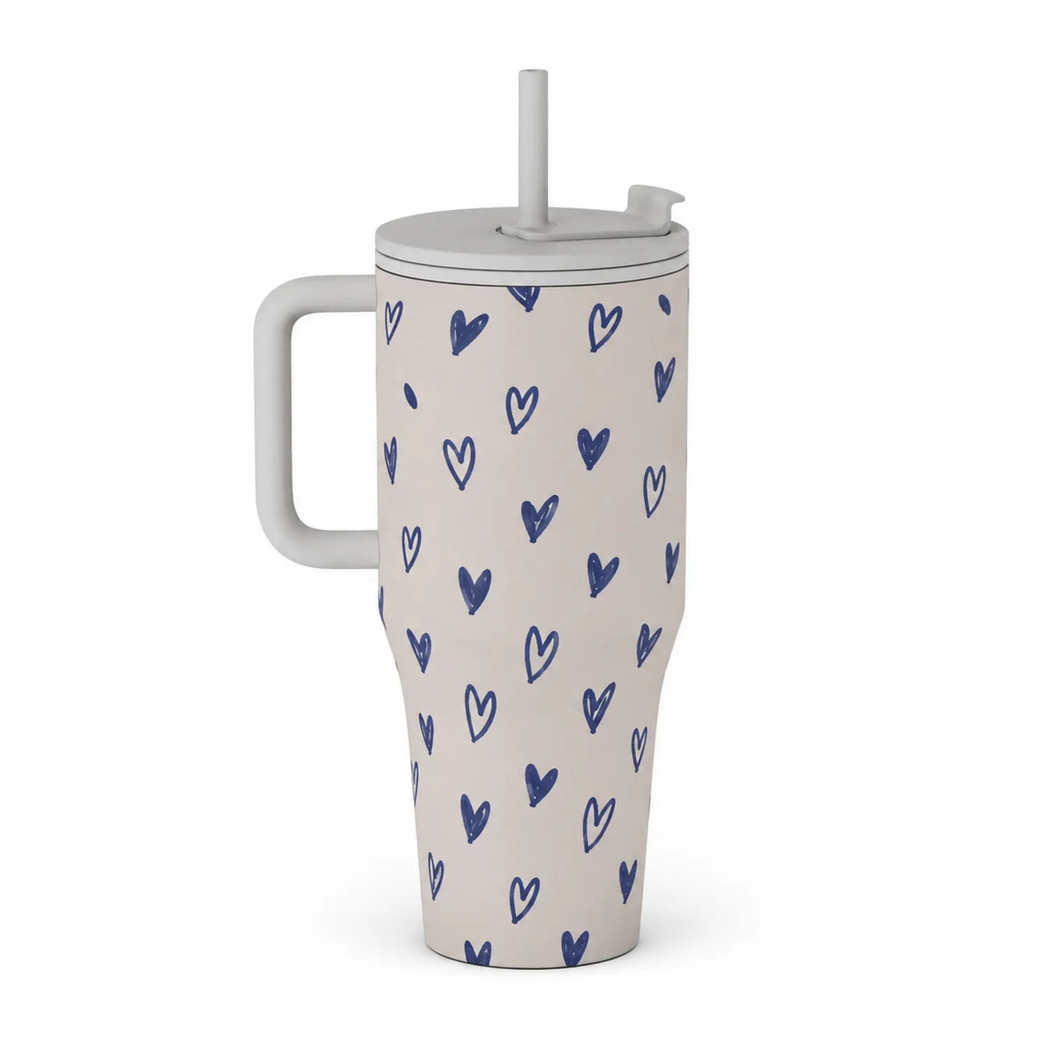 Thermobecher mit Herzmuster - 500ml, Weiß/Blau-Dwelluroa