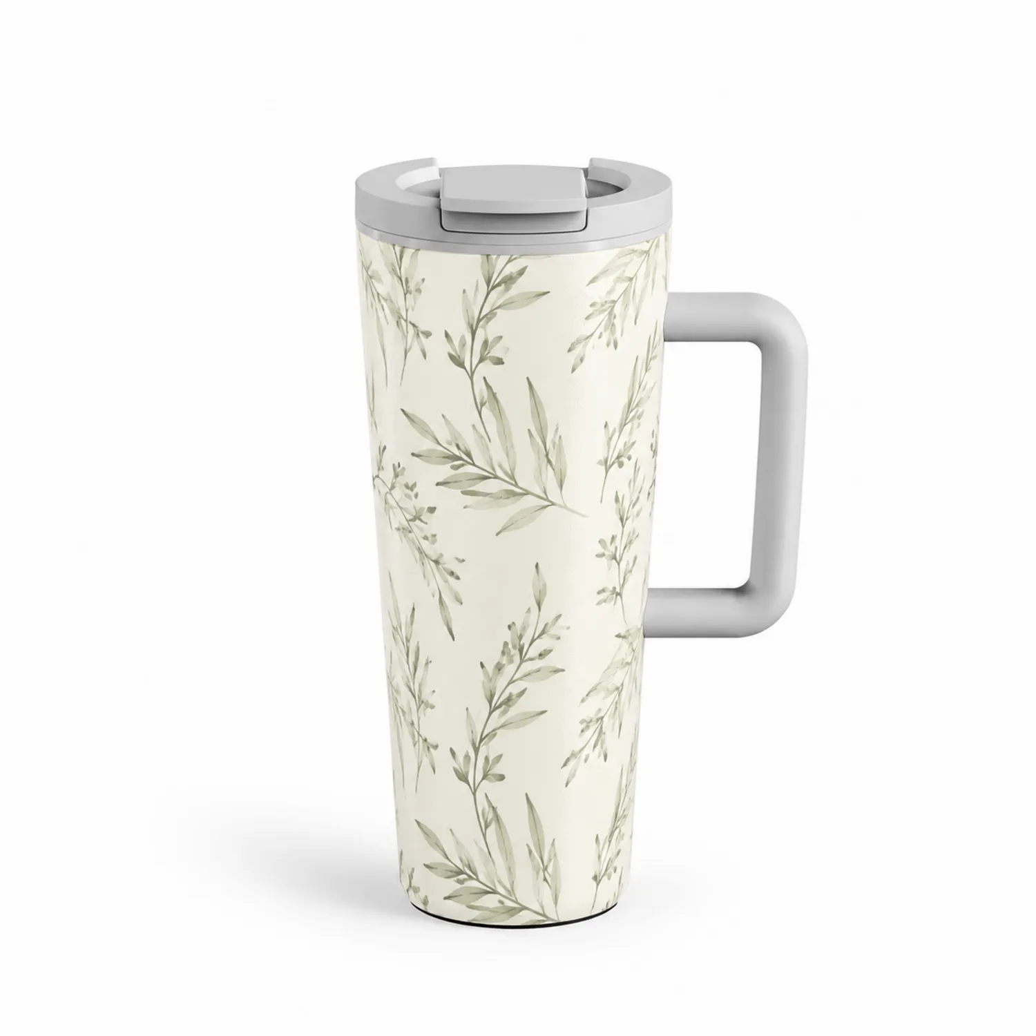 Becher mit Griff und Pflanzenmuster 500ml Weiß-Dwelluroa
