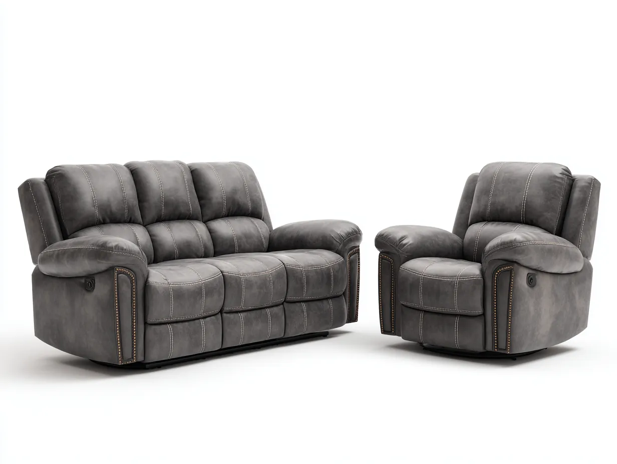 Conjunto de sofás reclinables sofá de 3 plazas y sillón reclinable cuero sintético gris 200x90x100 cm para salón - estilo moderno-Corosahaus