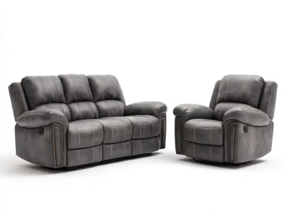 Conjunto de sofás reclinables sofá de 3 plazas y sillón reclinable cuero sintético gris 200x90x100 cm para salón - estilo moderno-Corosahaus