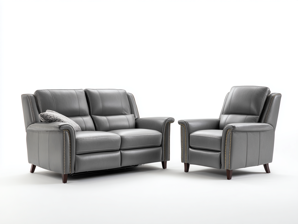 Conjunto de sofás reclinables sofá 2 plazas - sillón cuero sintético 185x90x100 cm - gris - función reclinable-Corosahaus