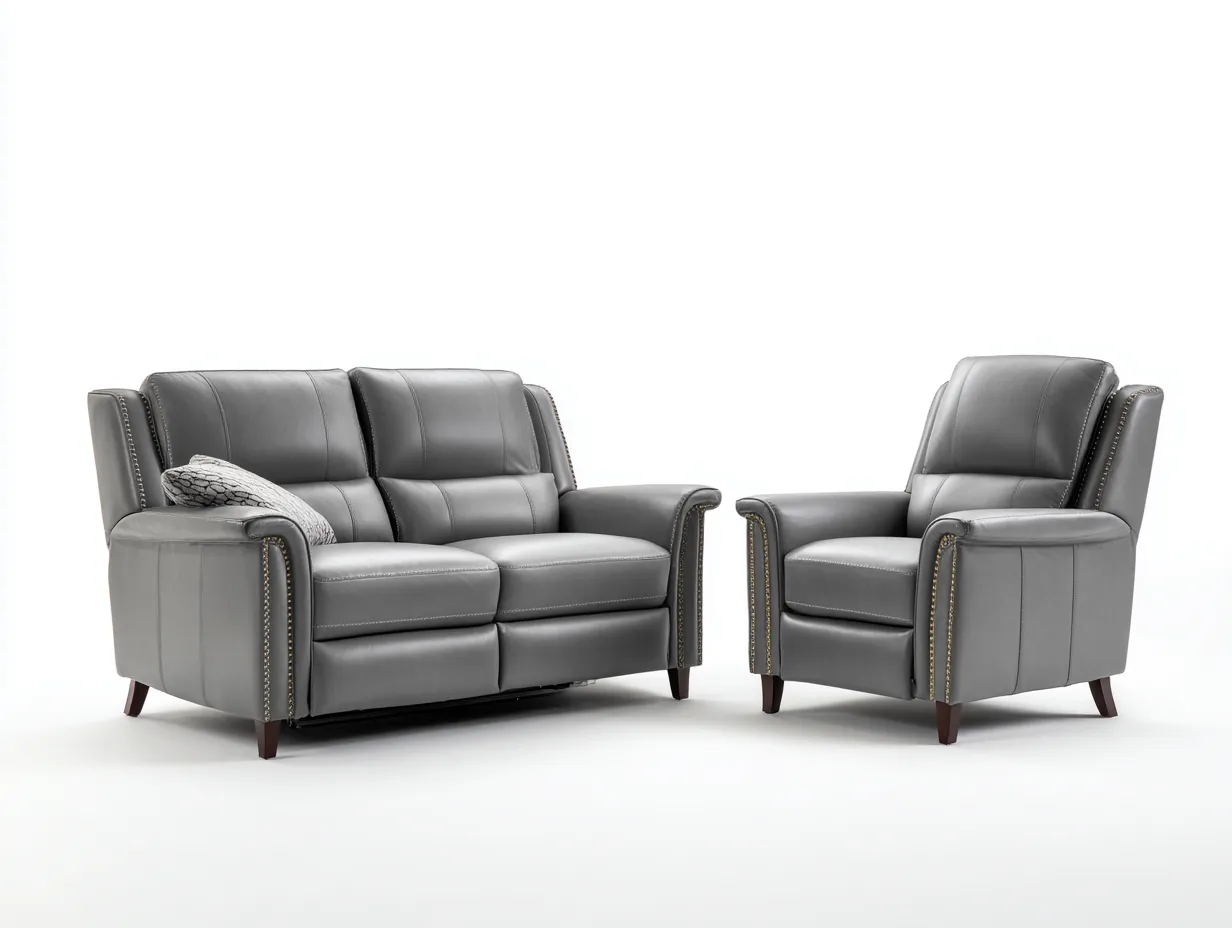 Conjunto de sofás reclinables sofá 2 plazas - sillón cuero sintético 185x90x100 cm - gris - función reclinable-Corosahaus