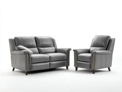Conjunto de sofás reclinables sofá 2 plazas - sillón cuero sintético 185x90x100 cm - gris - función reclinable-Corosahaus