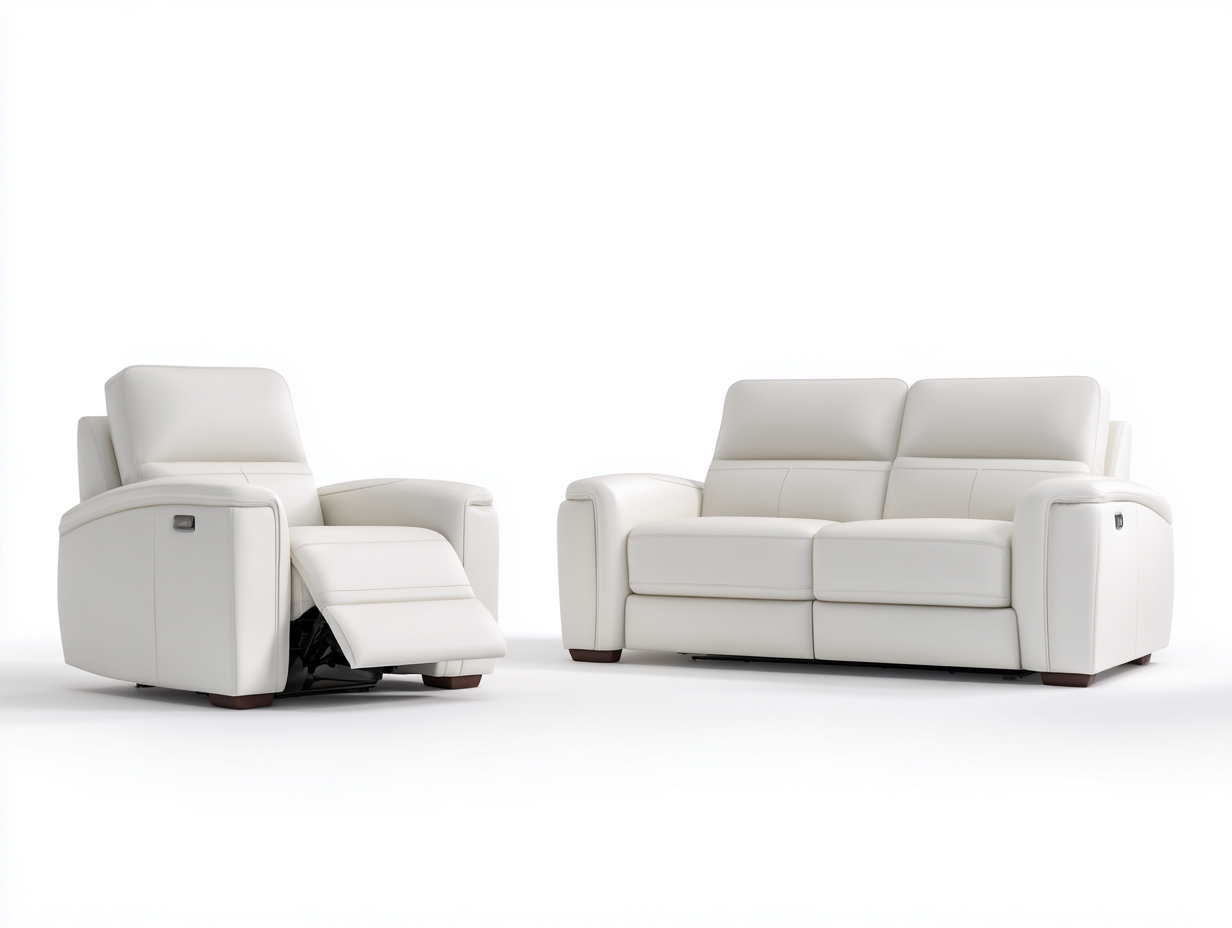 Conjunto de sofás reclinables de cuero sintético 168x94x98 cm y 92x94x98 cm blanco para salón - diseño moderno-Corosahaus